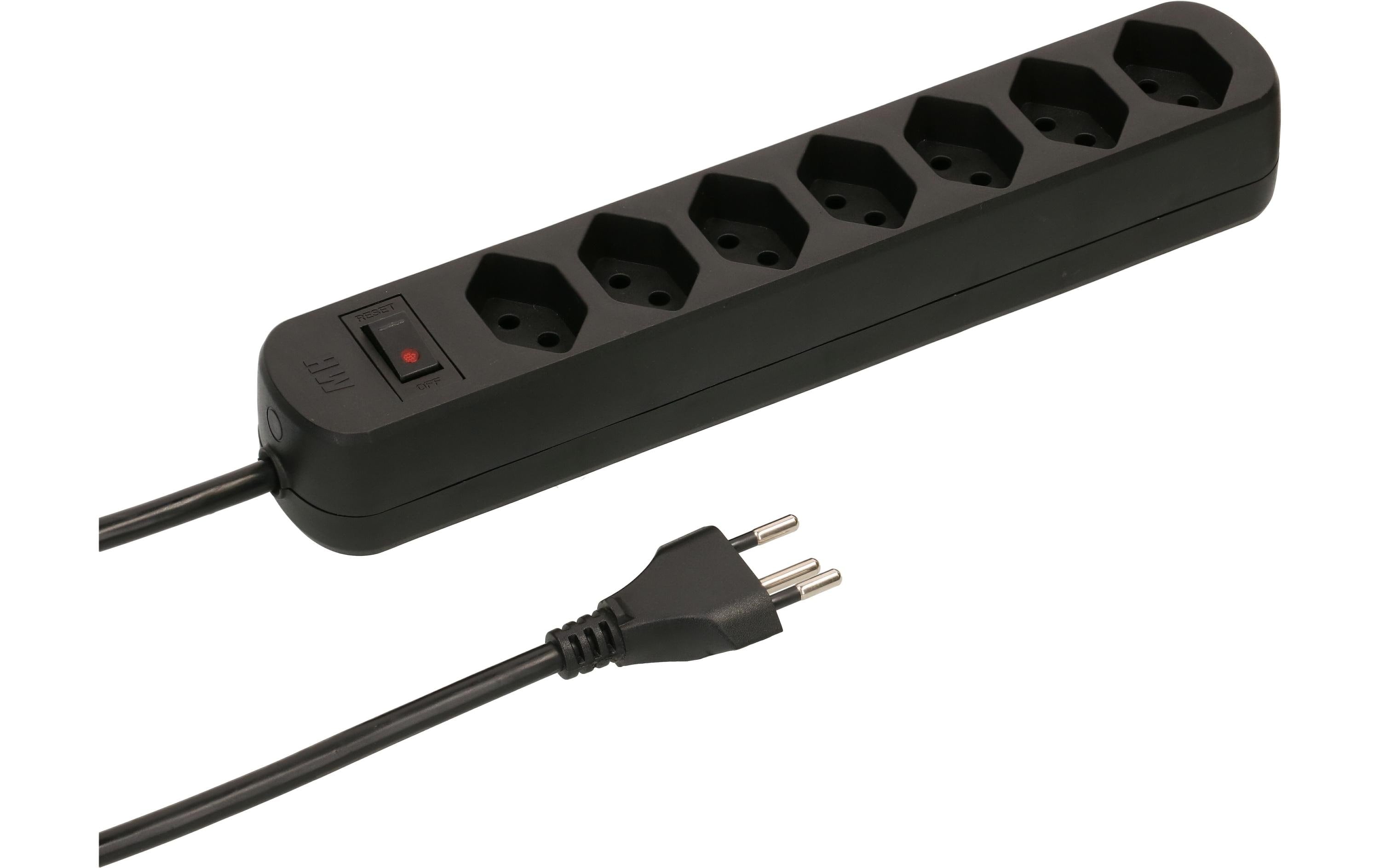 Max Hauri Steckdosenleiste Basic-Line 7xT13, schwarz, mit Reset-Schalter
