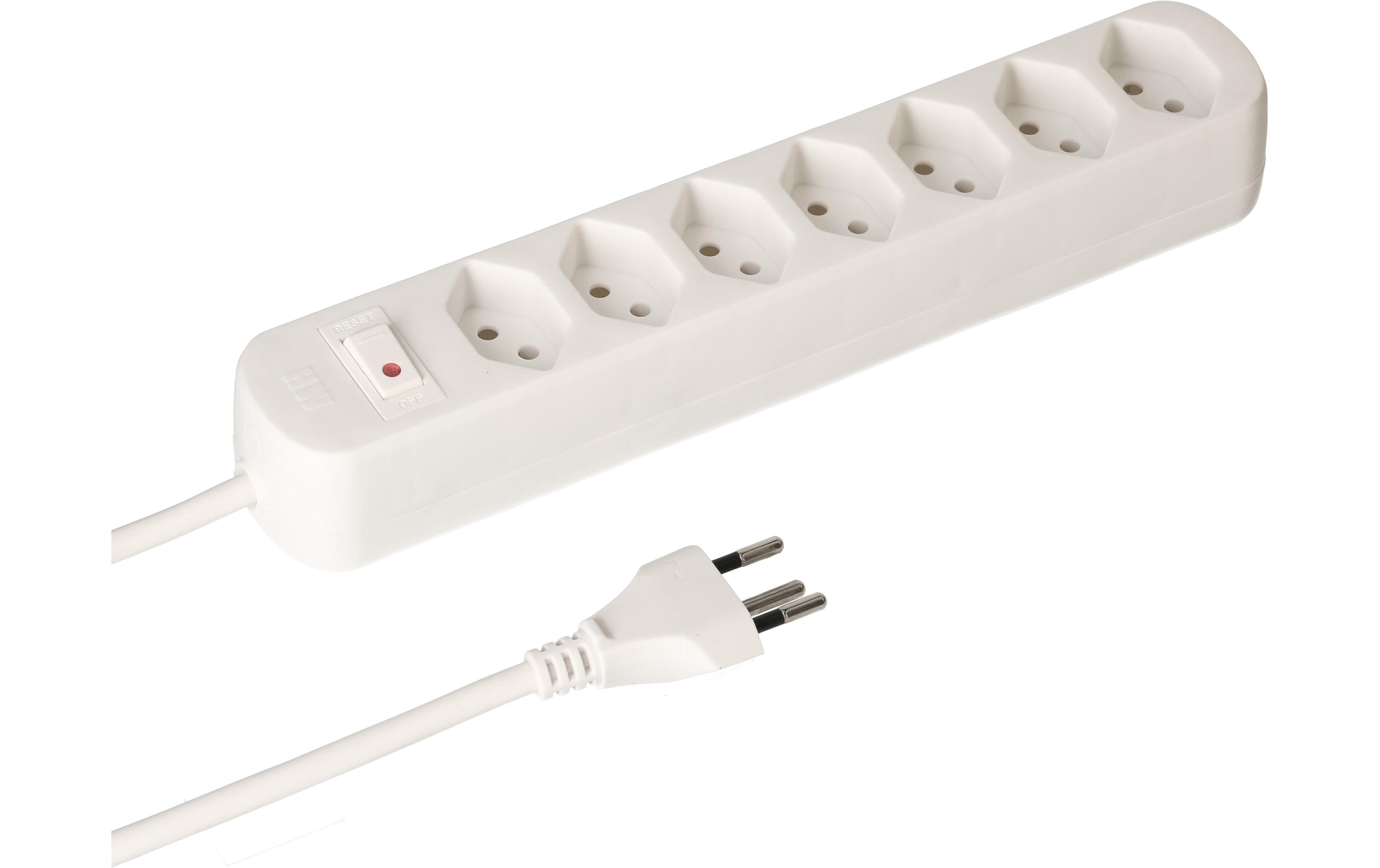 Max Hauri Steckdosenleiste Basic-Line 7xT13, weiss, mit Reset-Schalter
