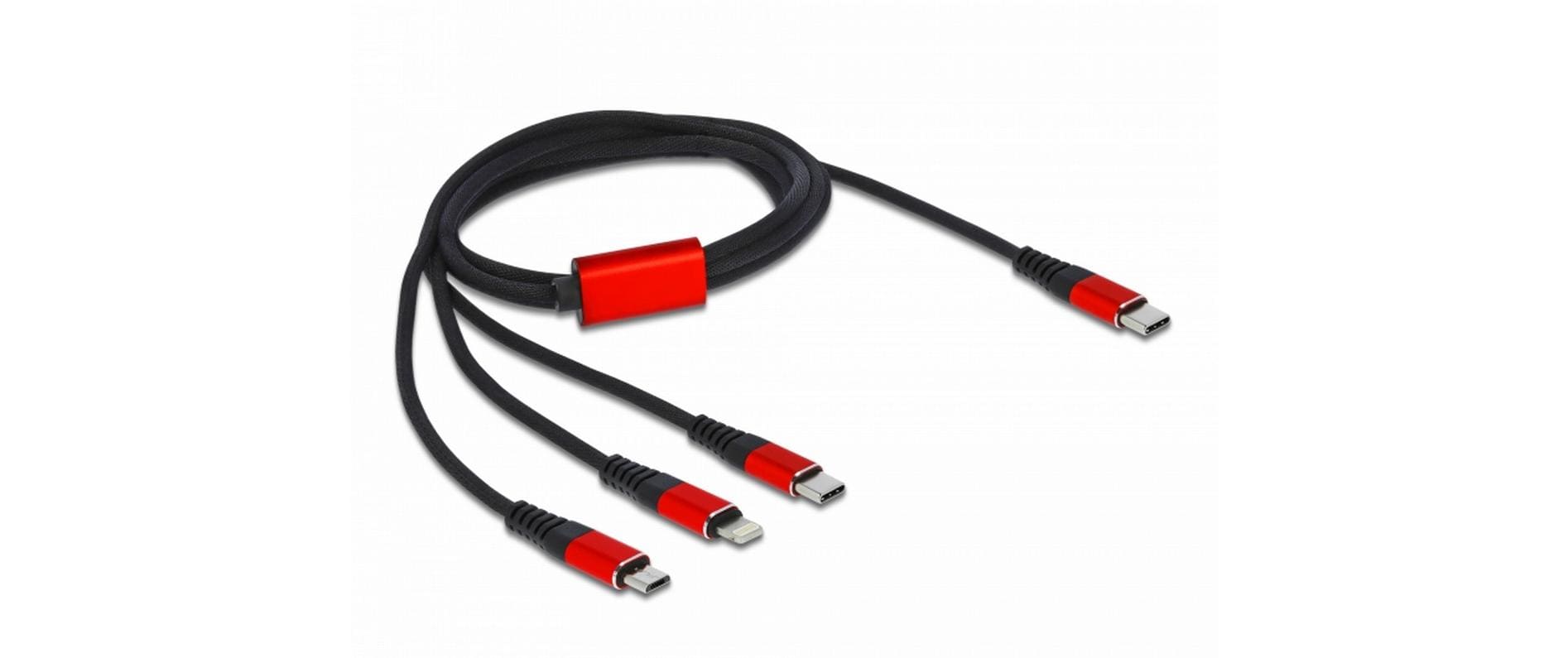 Delock USB2.0-Ladekabel 3 in 1, 1m USB-C zu Lightning, Micro-B, USB-C bis 3A