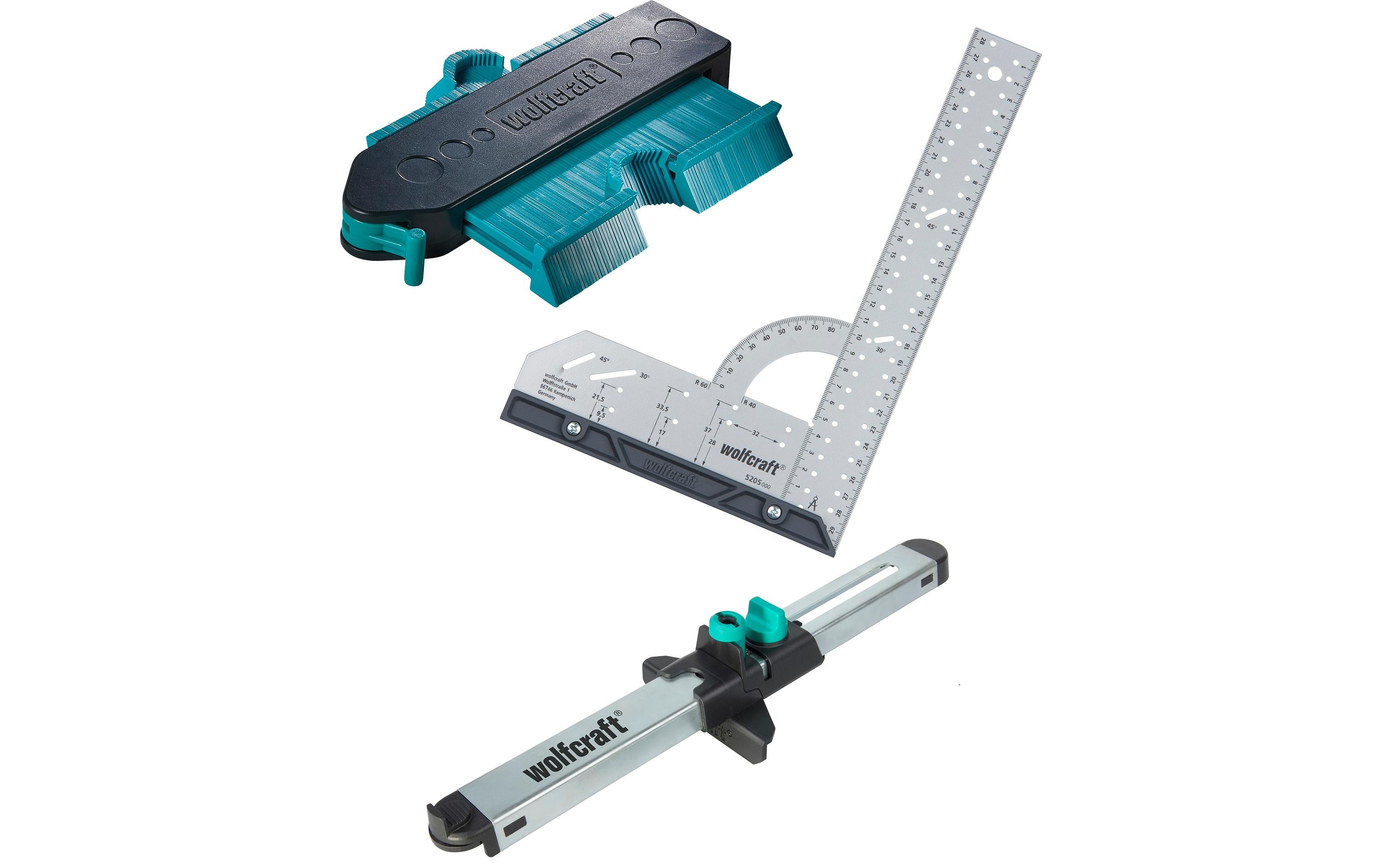 Wolfcraft Laminateinpass Set mit Universalwinkel, Konturenlehre
