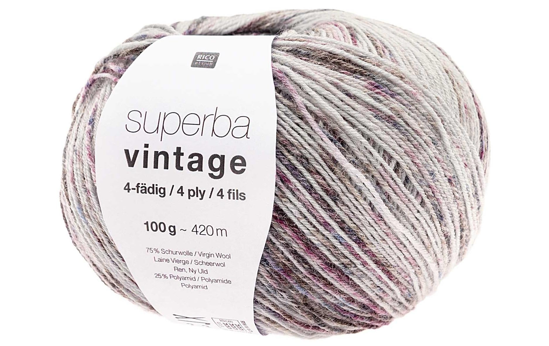 RICO  Sockenwolle Soft Vintage 4-fädig flieder, 100 g, 420 m, 75 % WV, 25 % PA