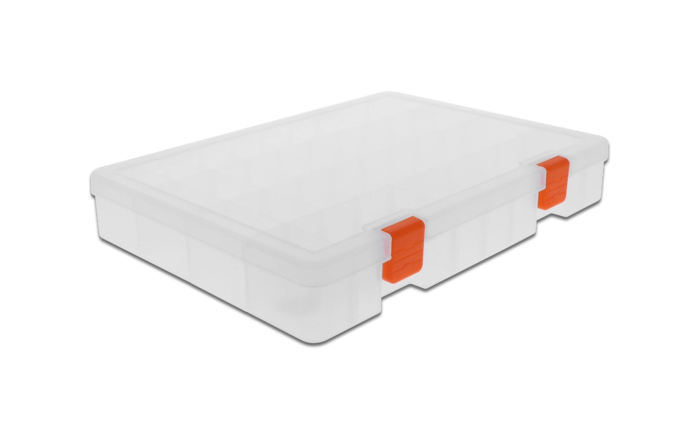 Delock Aufbewahrungsbox mit 36 Fächern Transparent, 250 x 190 x 40 mm