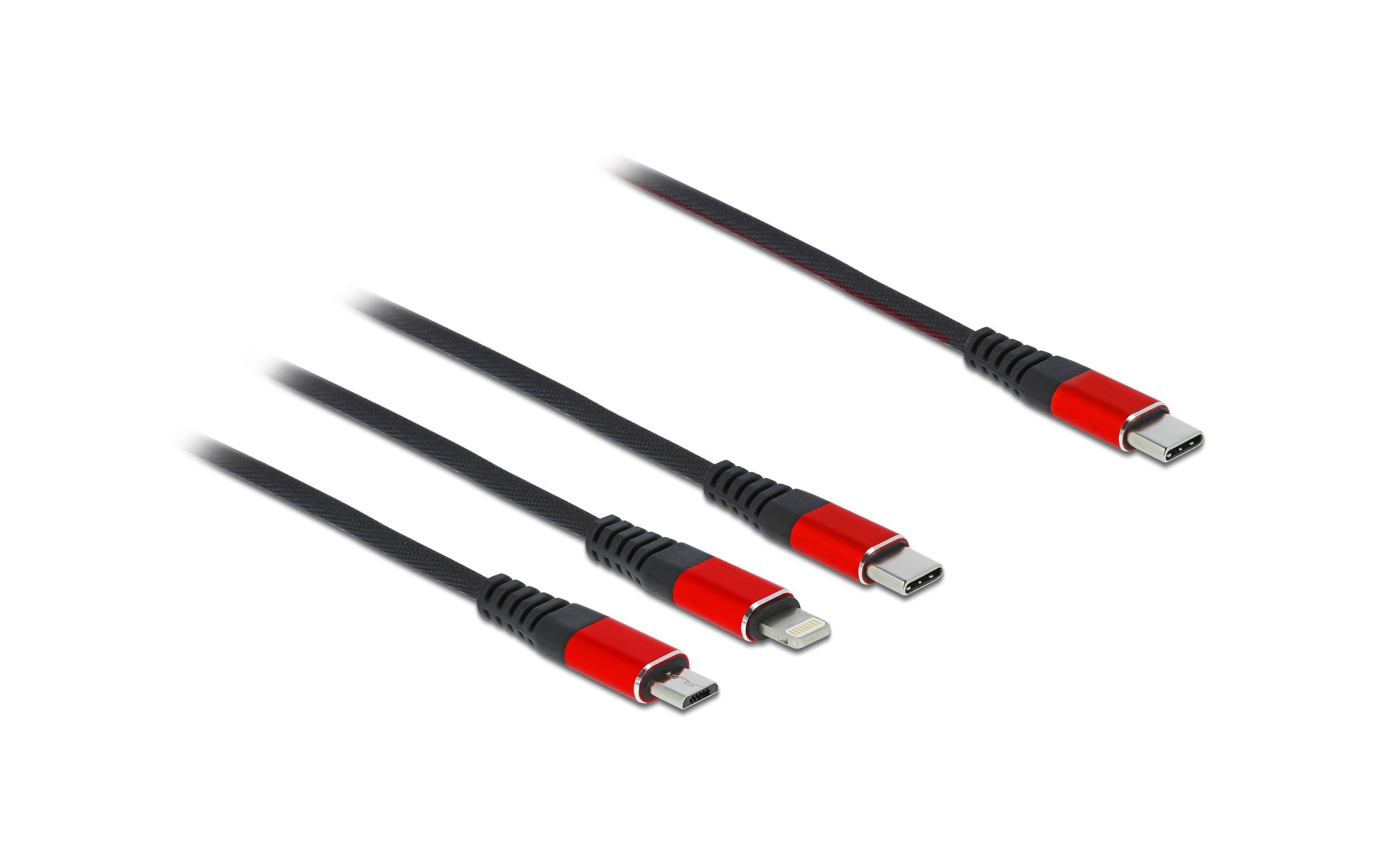 Delock USB2.0-Ladekabel 3 in 1, 30cm USB-C zu Lightning, Micro-B, USB-C bis 3A