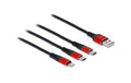 Delock USB2.0-Ladekabel 3 in 1, 30cm USB-A zu Lightning, 2xUSB-C bis 3A