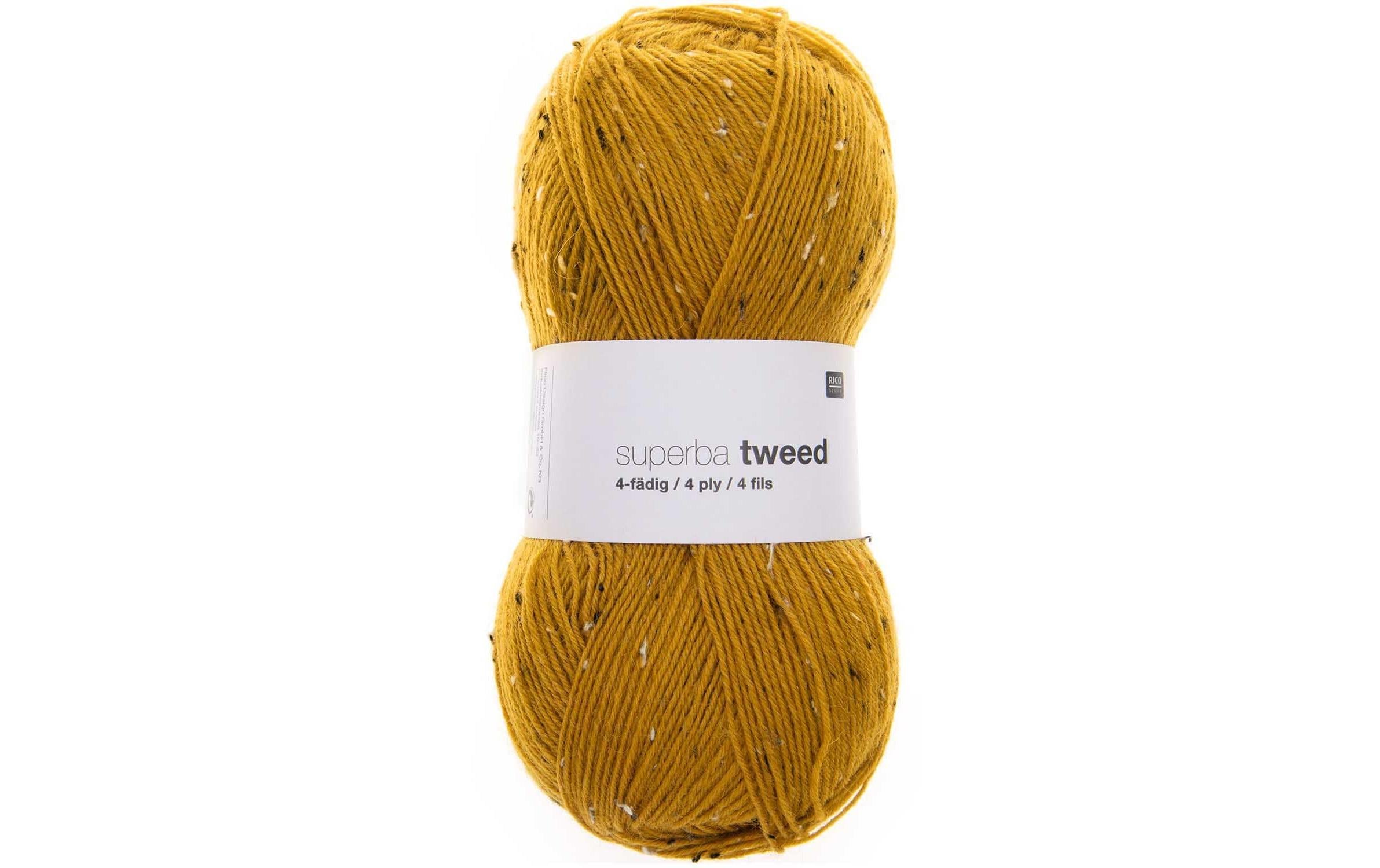 RICO  Sockenwolle  Tweed 4-fädig, senf 100 g, 375 m, 60% WV, 30% PA, 7% PC, 3% CV