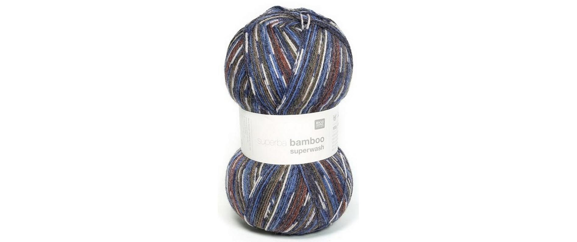 RICO  Sockenwolle , 4-fädig, braun blau 100 g, 420 m, 50 % WV, 25 % PA, 25 % VI