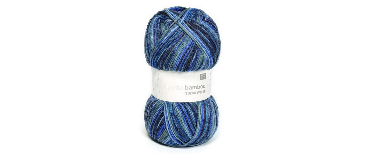 RICO  Sockenwolle , 4-fädig, Blau 100 g, 420 m, 50 % WV, 25 % PA, 25 % VI