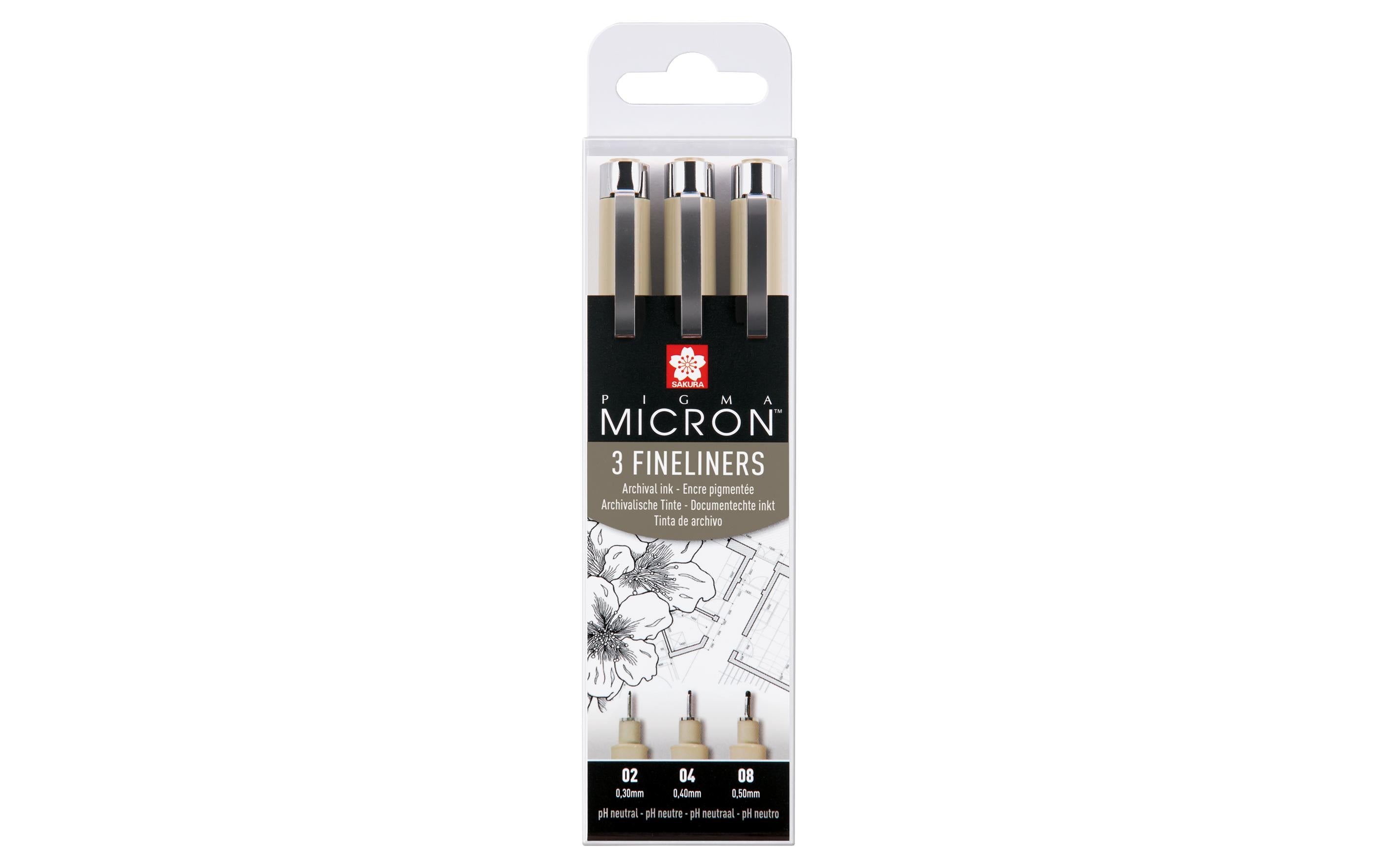 Sakura Fineliner Pigma Micron 3 Stifte (0.3/0.4/0.5 mm), wasserfest