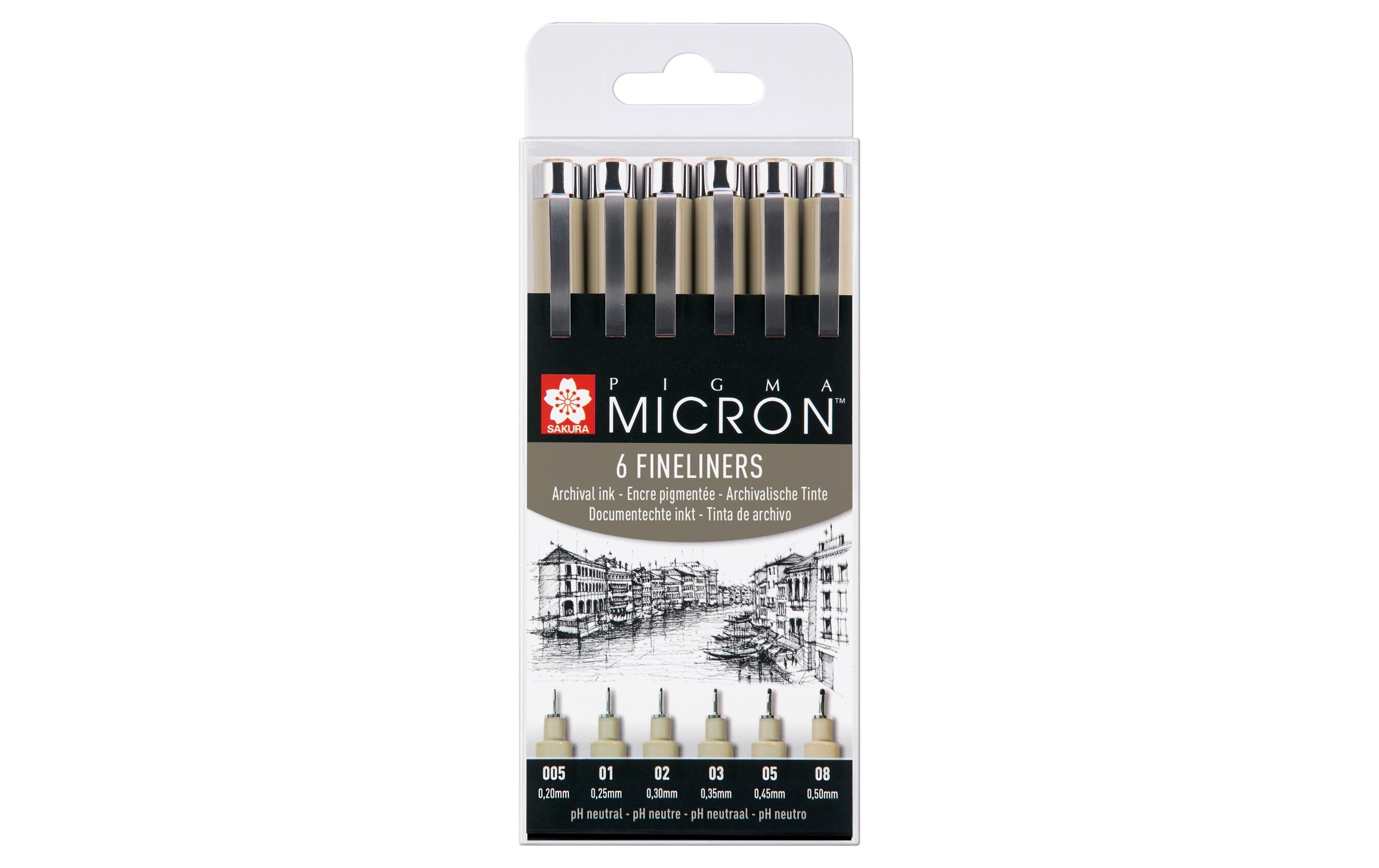 Sakura Fineliner Pigma Micron 6 Stifte (0.2/0.25/0.3/0.35/0.45/0.5 mm)