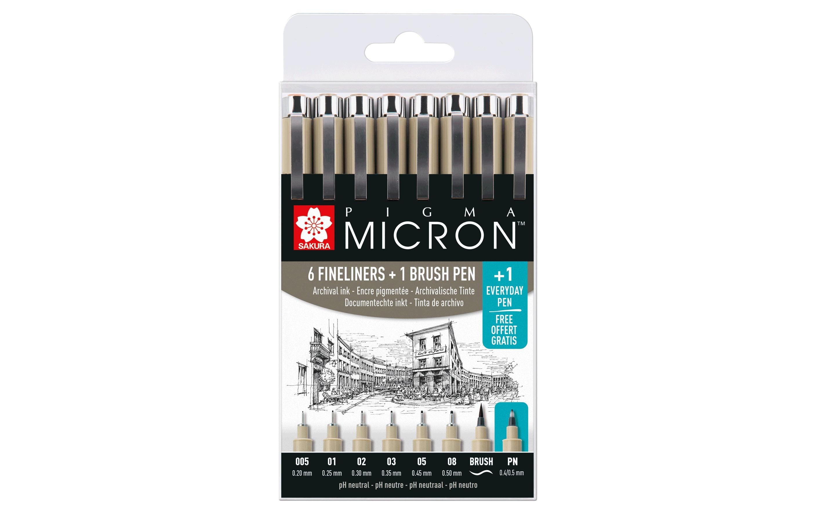 Sakura Fineliner Pigma Micron 7 Stifte plus 1 Brush