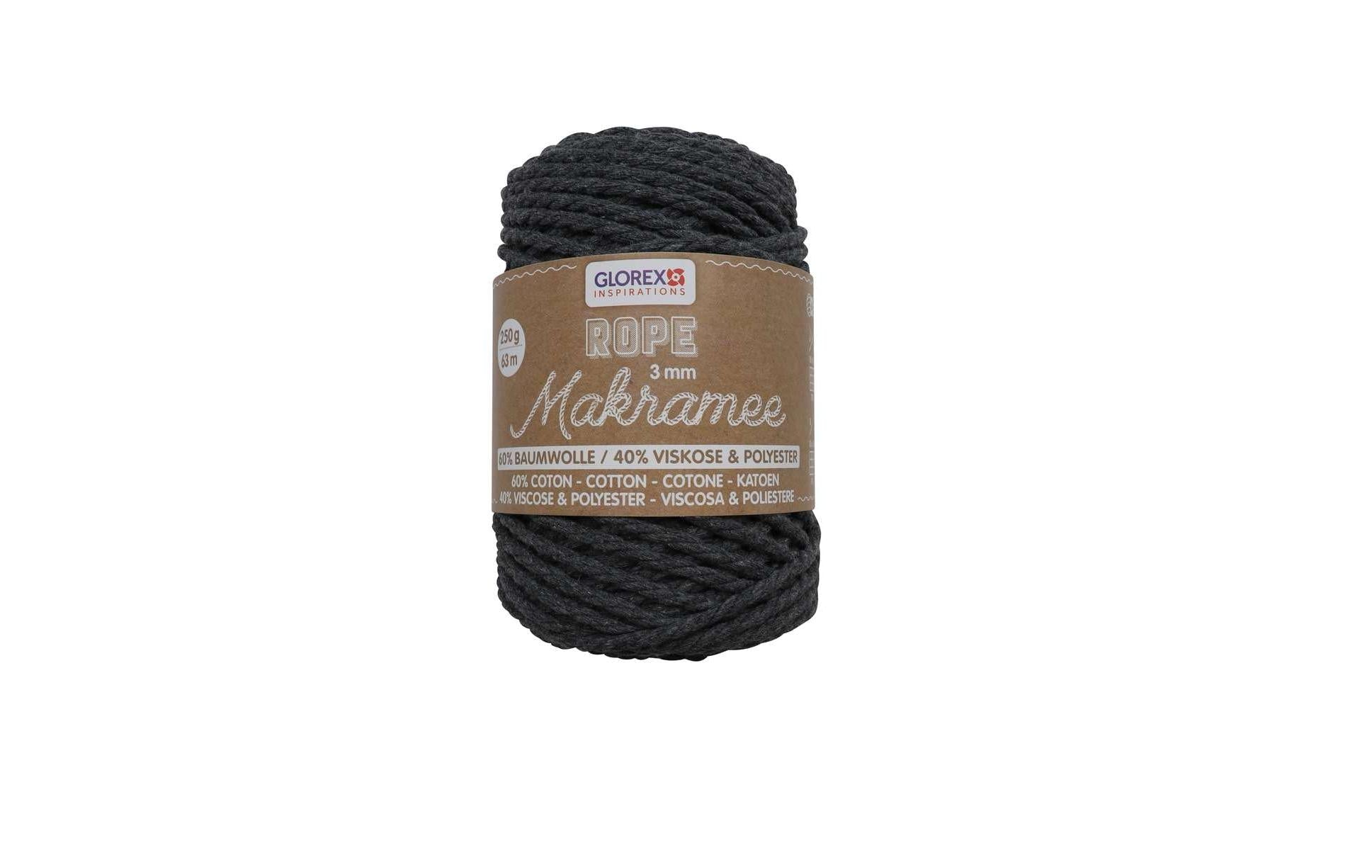Glorex Textilgarn Makramee Rope gedreht 3mm, 250g, anthrazit