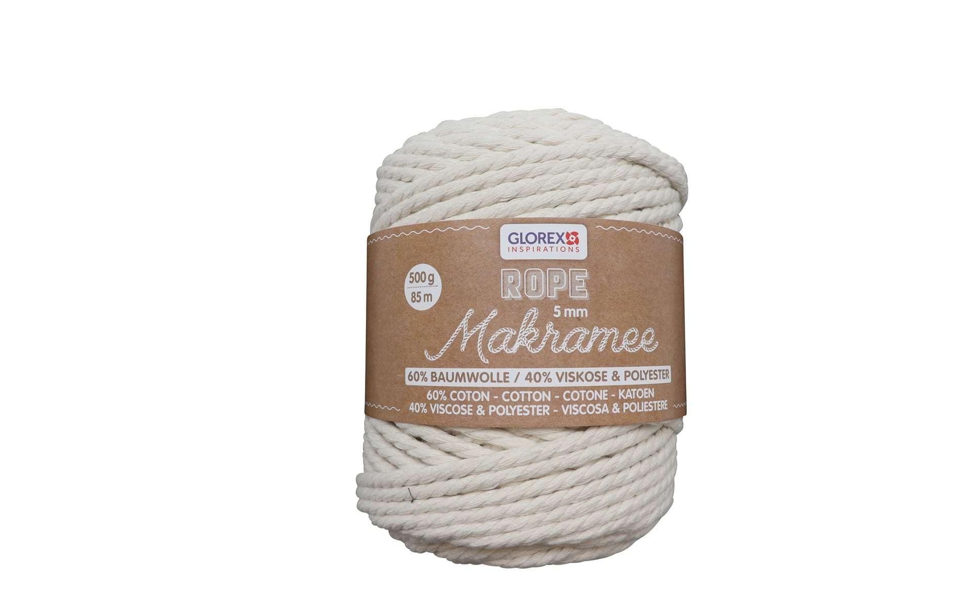 Glorex Textilgarn Makramee Rope gedreht 5mm, 500g, weiss