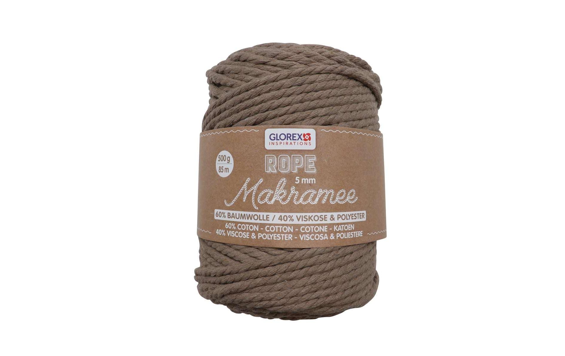 Glorex Textilgarn Makramee Rope gedreht 5mm, 500g, hellbraun