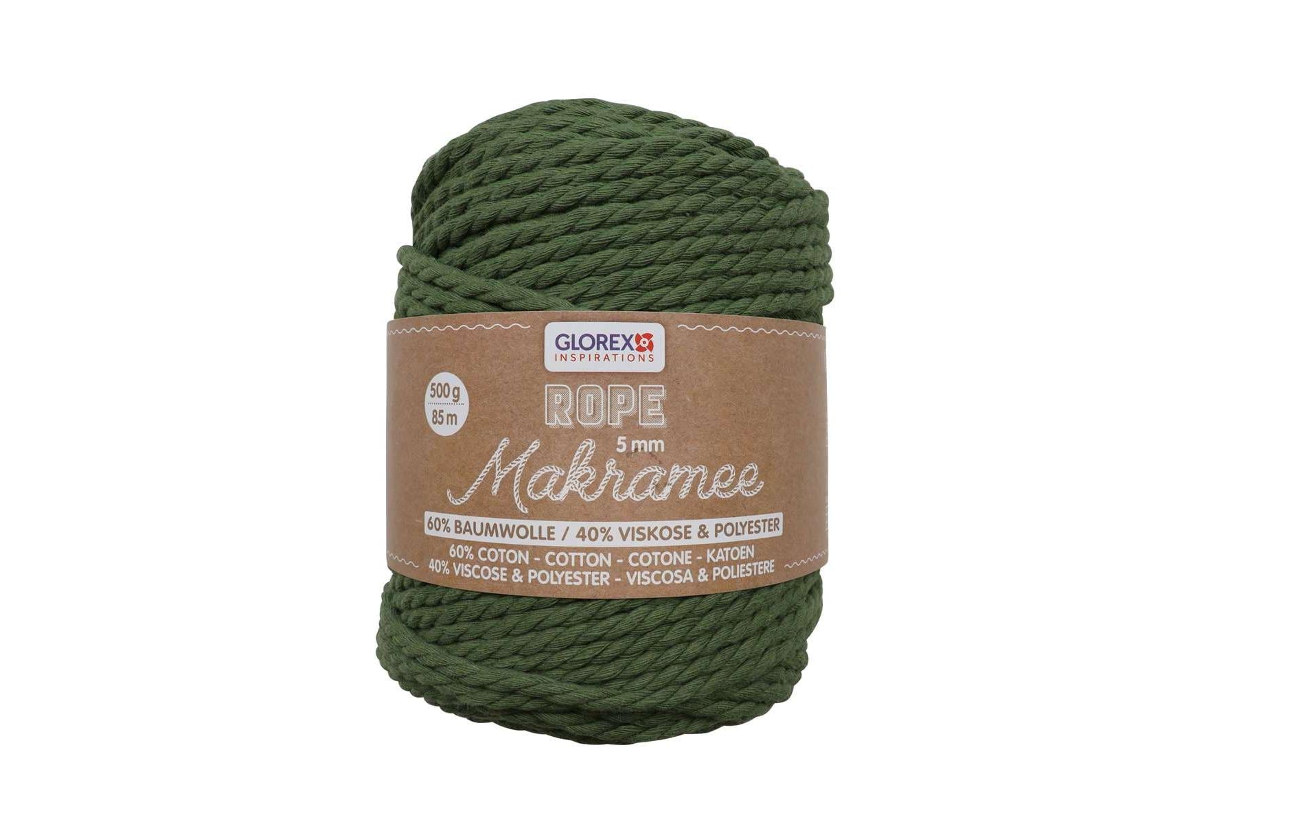 Glorex Textilgarn Makramee Rope gedreht 5mm, 500g, olive