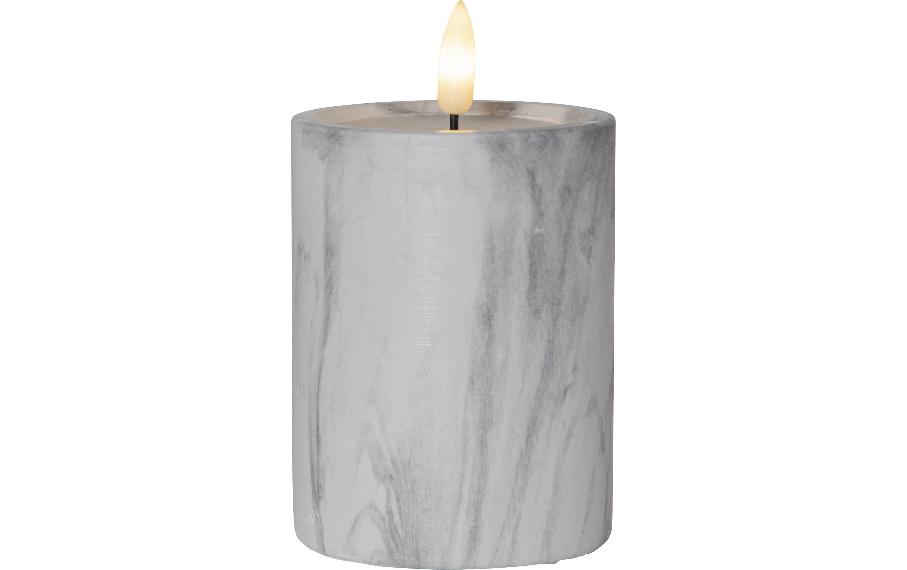 Star Trading LED Pillar Kerze Flame Marble Indoor, Grau, 12.5cm, Timerfunktion, 0.03W
