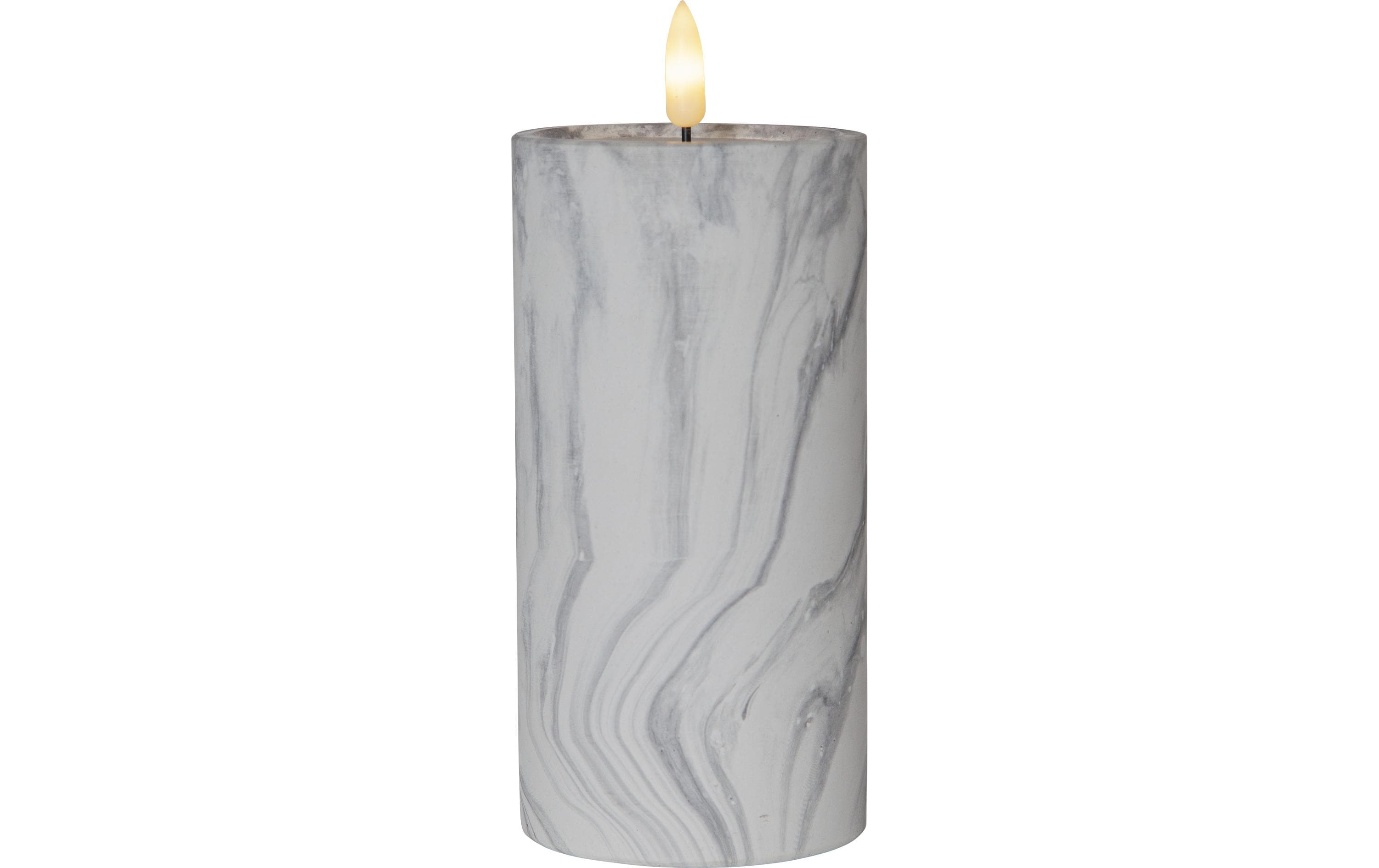 Star Trading LED Pillar Kerze Flame Marble Indoor, Grau, 17.5cm, Timerfunktion, 0.03W