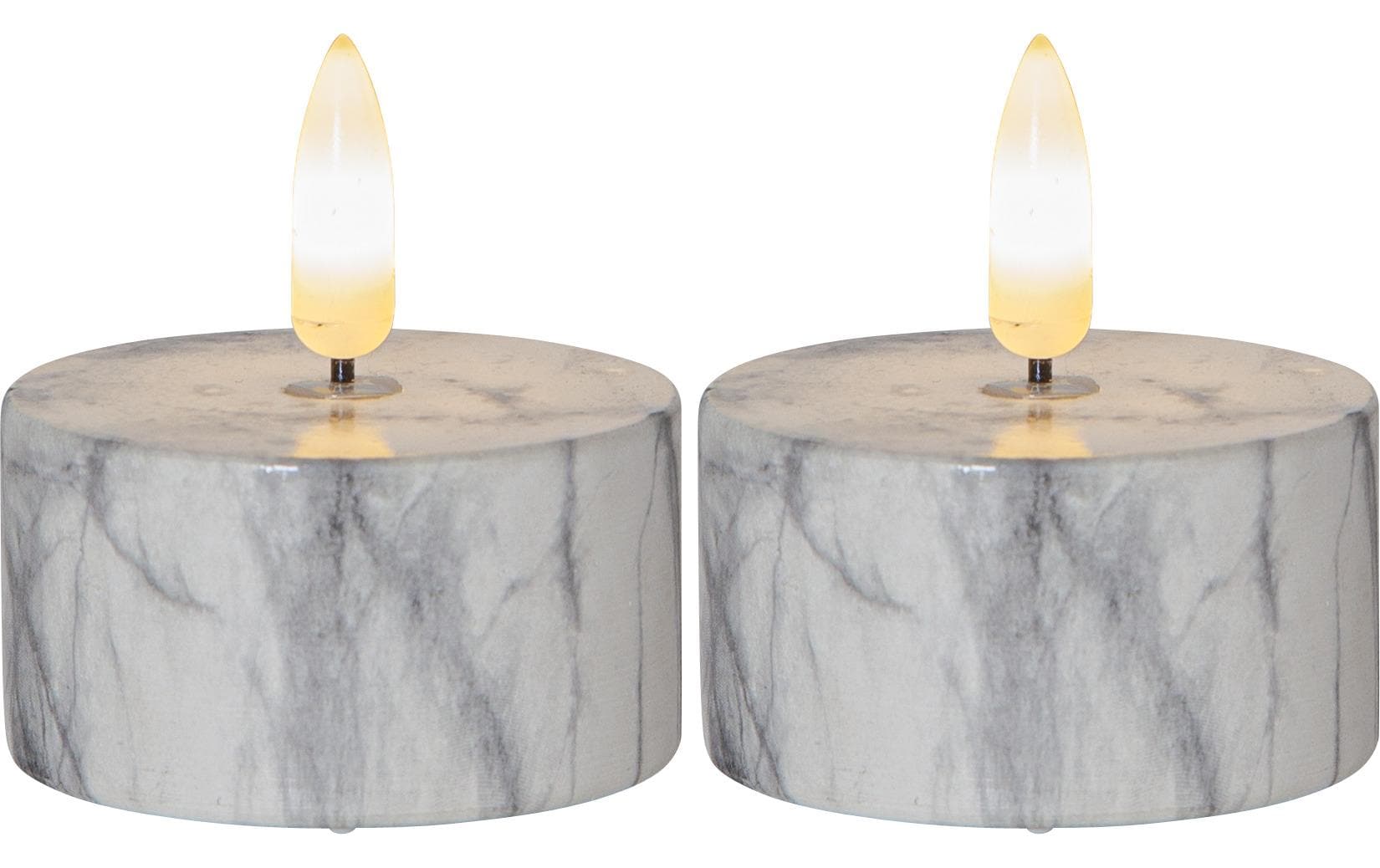 Star Trading LED Teelicht 2er Flame Marble Indoor, Grau, 6cm, kein Timer, 0.03W