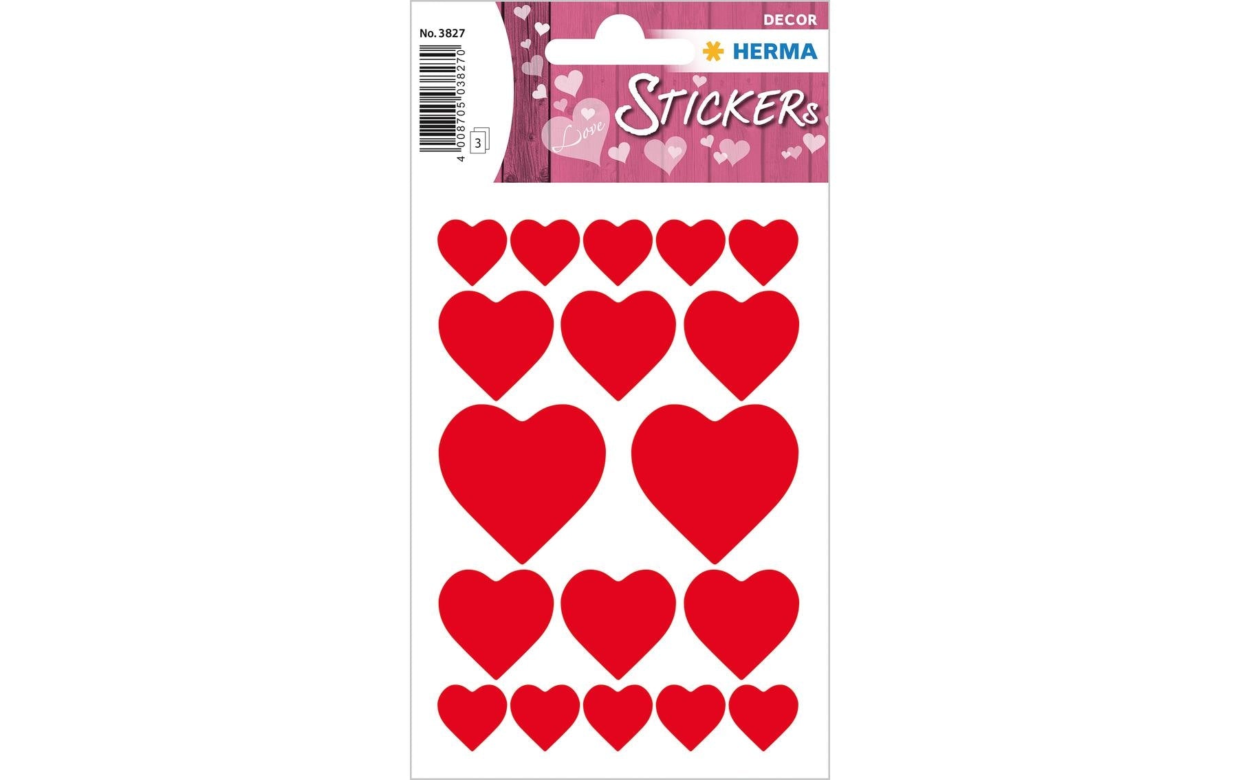 Herma Sticker Rote Herzen 3 Blatt, 54 Sticker, selbstklebend