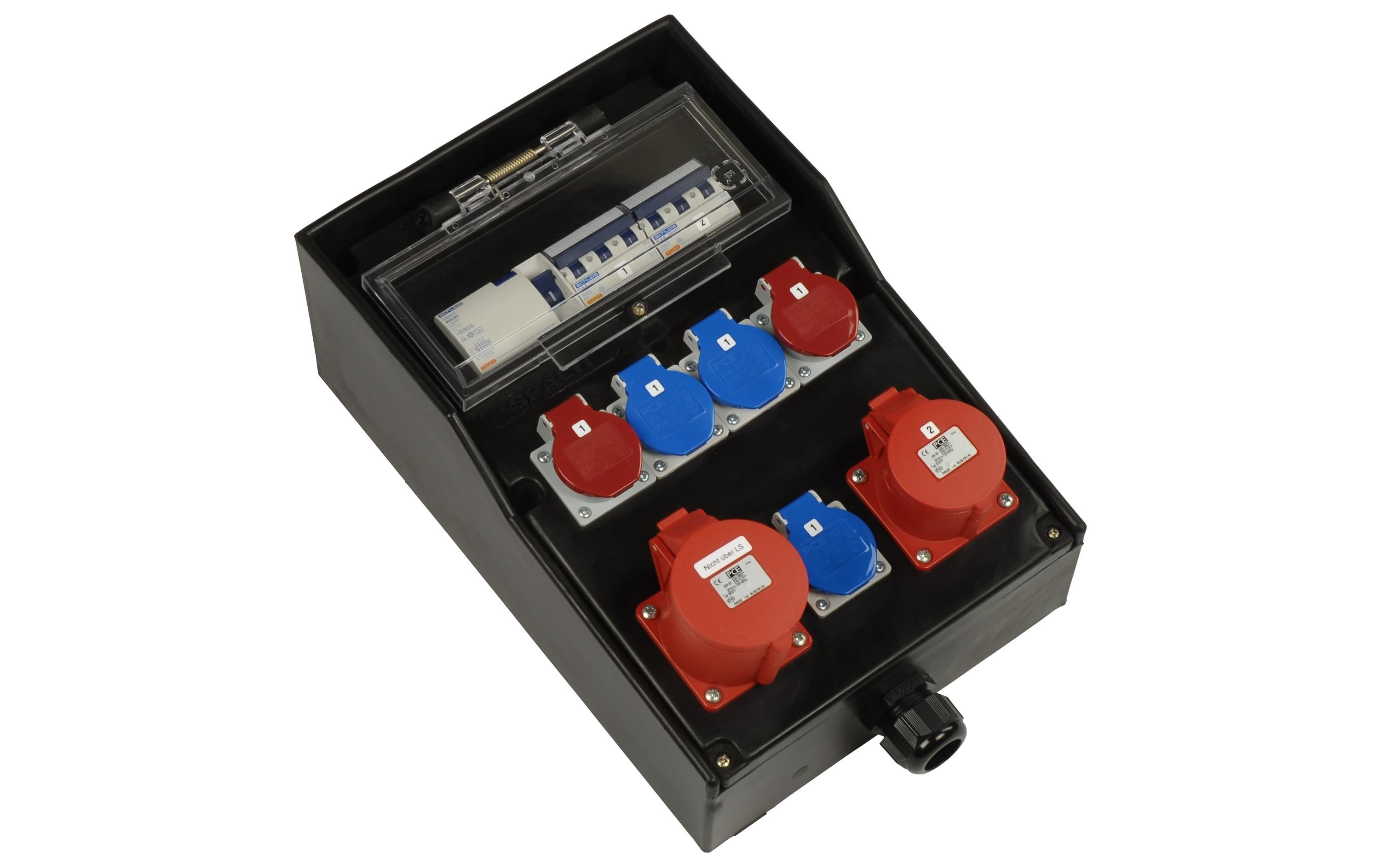 Spälti Baustromverteiler mit 40A+ Zul 2m 1xCEE16/5, 1xCEE32/5, 3xT23, 2xT25