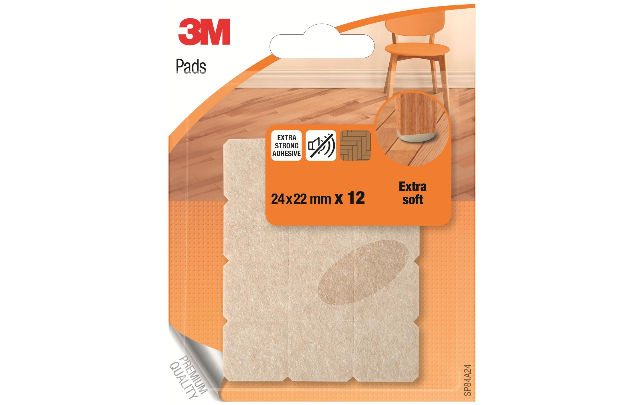 3M Beige, 12 Stück, 24mmx22mm, EXTRA-SOFT für glatte Oberflächen, geräuschdämmend