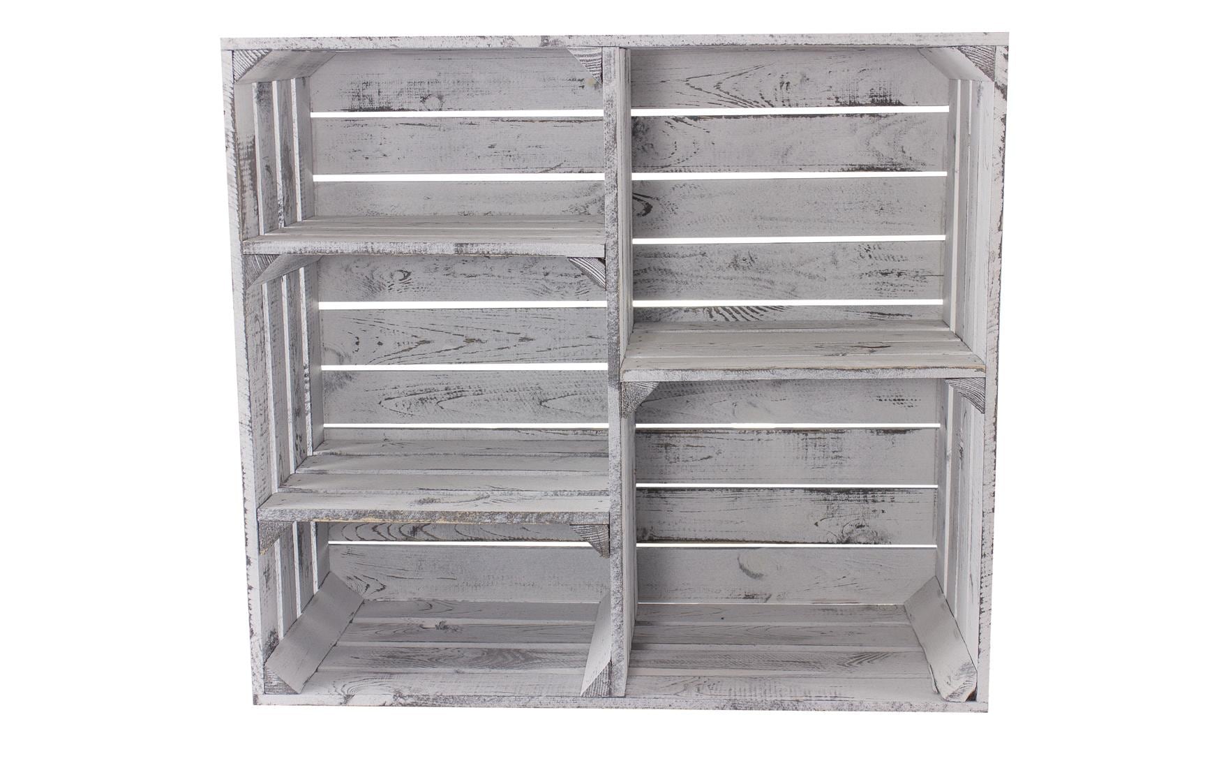 Holz Zollhaus Vintage Holzregal ShabbyWeiss 3 Trennbrtetter,77x68x33cm, Kiefer, FSC100%