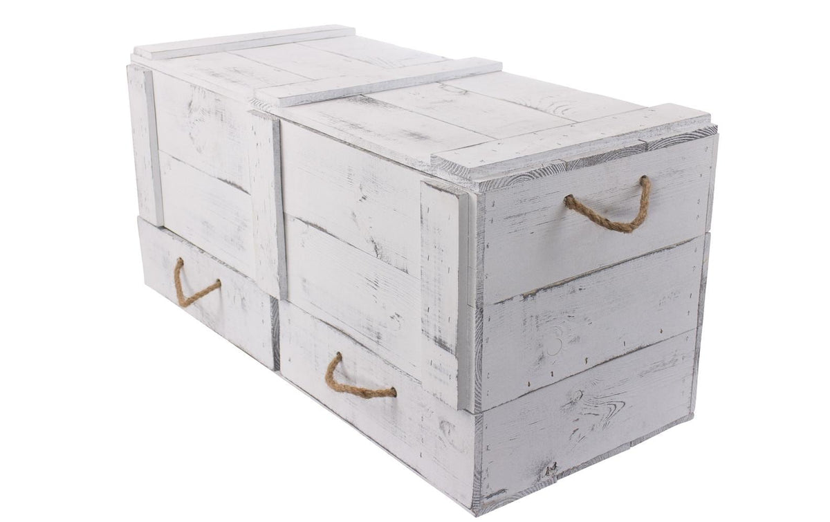 Holz Zollhaus Vintage Holztruhe,2Schubladen Shabby Weiss, Kiefer,40x85x38.5cm, FSC 100%