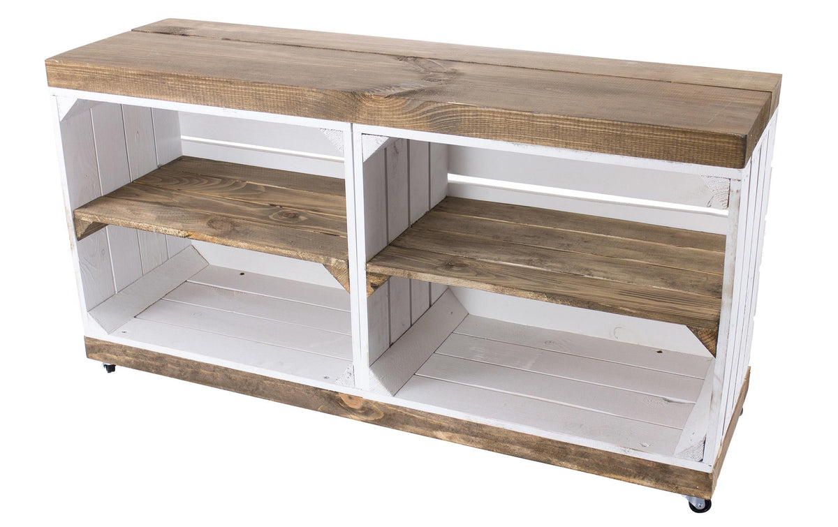 Holz Zollhaus Vintage Regal auf Rollen Weiss, Kiefer, 100x30x50 cm, FSC 100%