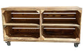 Holz Zollhaus Vintage Regal auf Rollen geflammt, Kiefer, 100x30x50 cm, FSC 100%