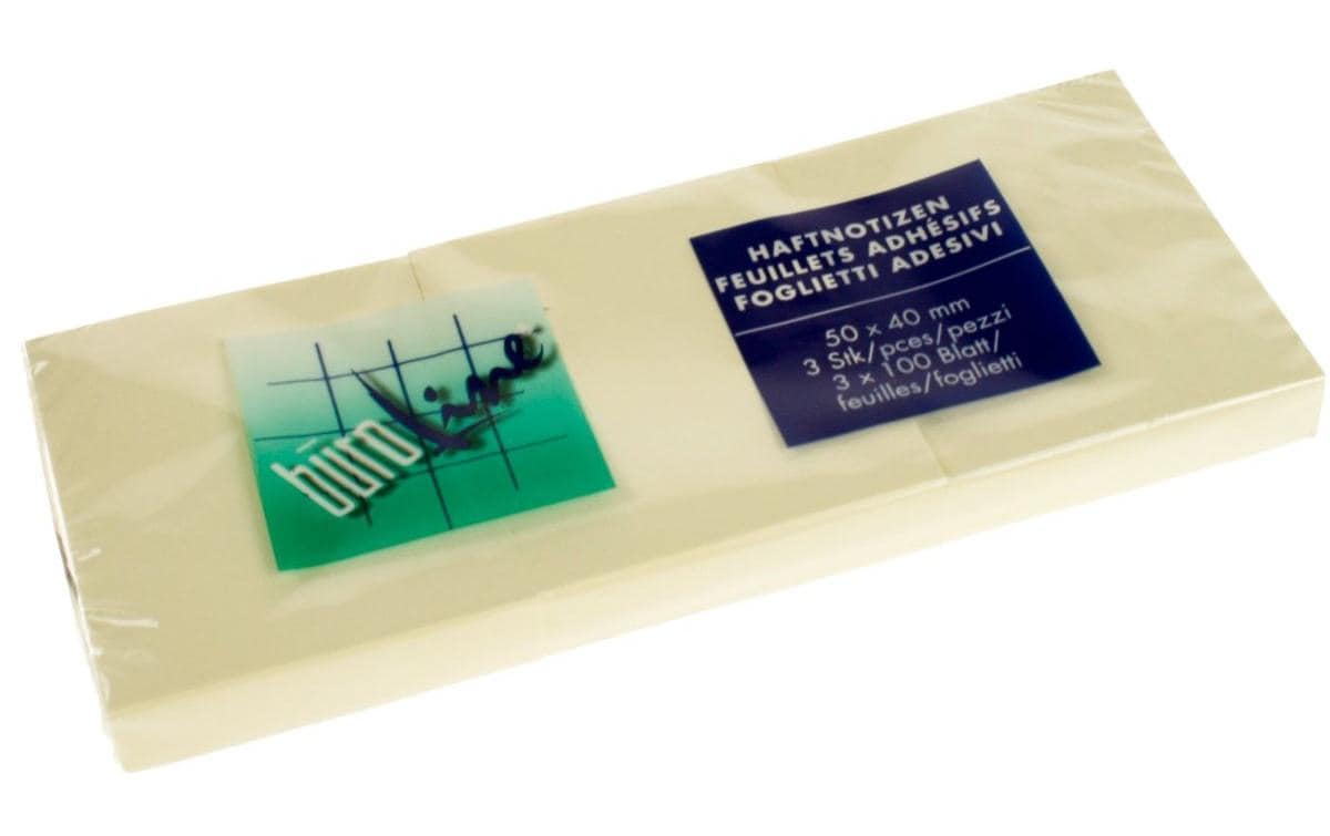 Büroline Haftnotizen 5cm x 4 cm gelb, 3 Blöcke à 100 Blatt