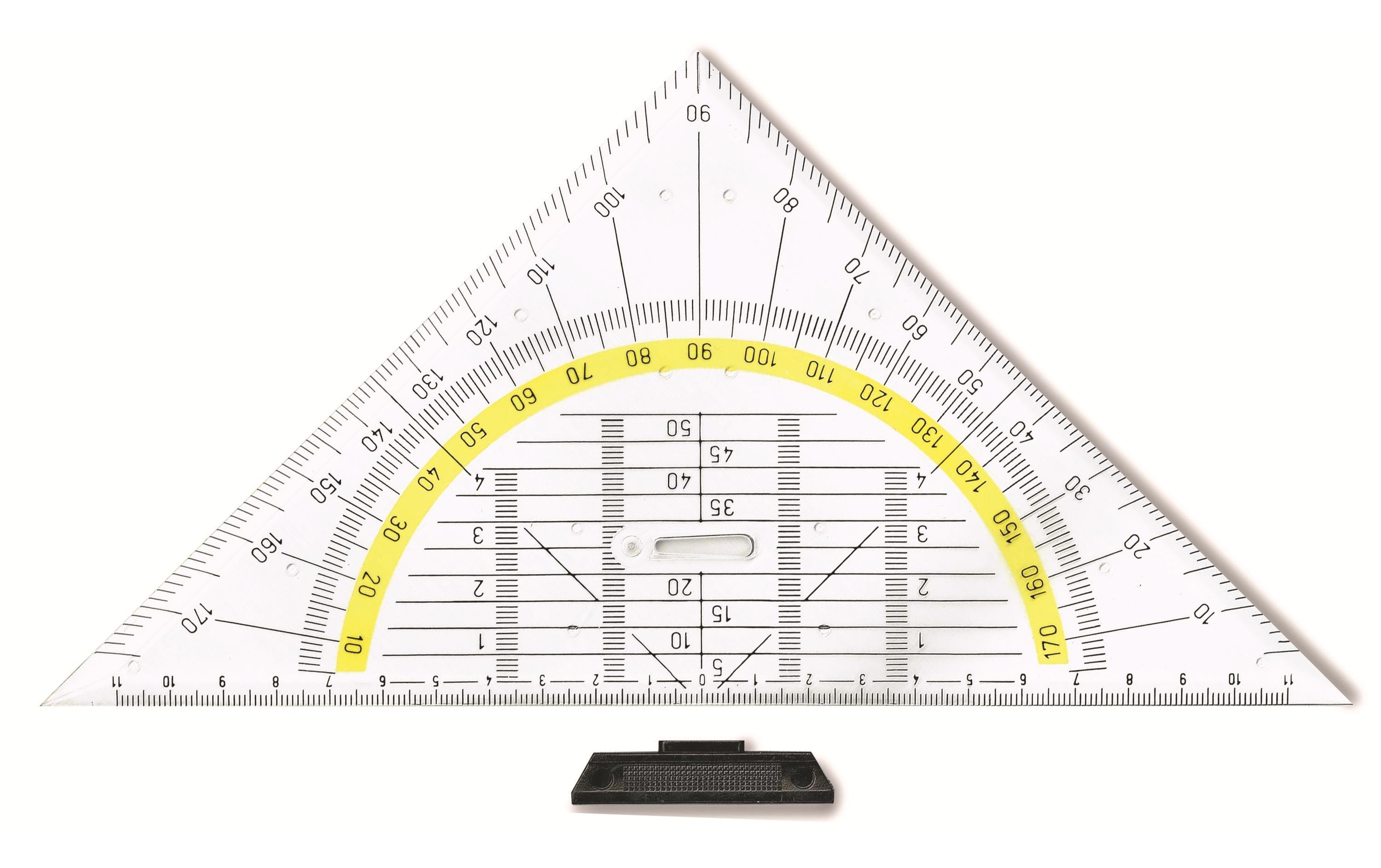 ARDA Geodreieck 25cm UNI 45°mit Griff aus glasklarem Polystyrol