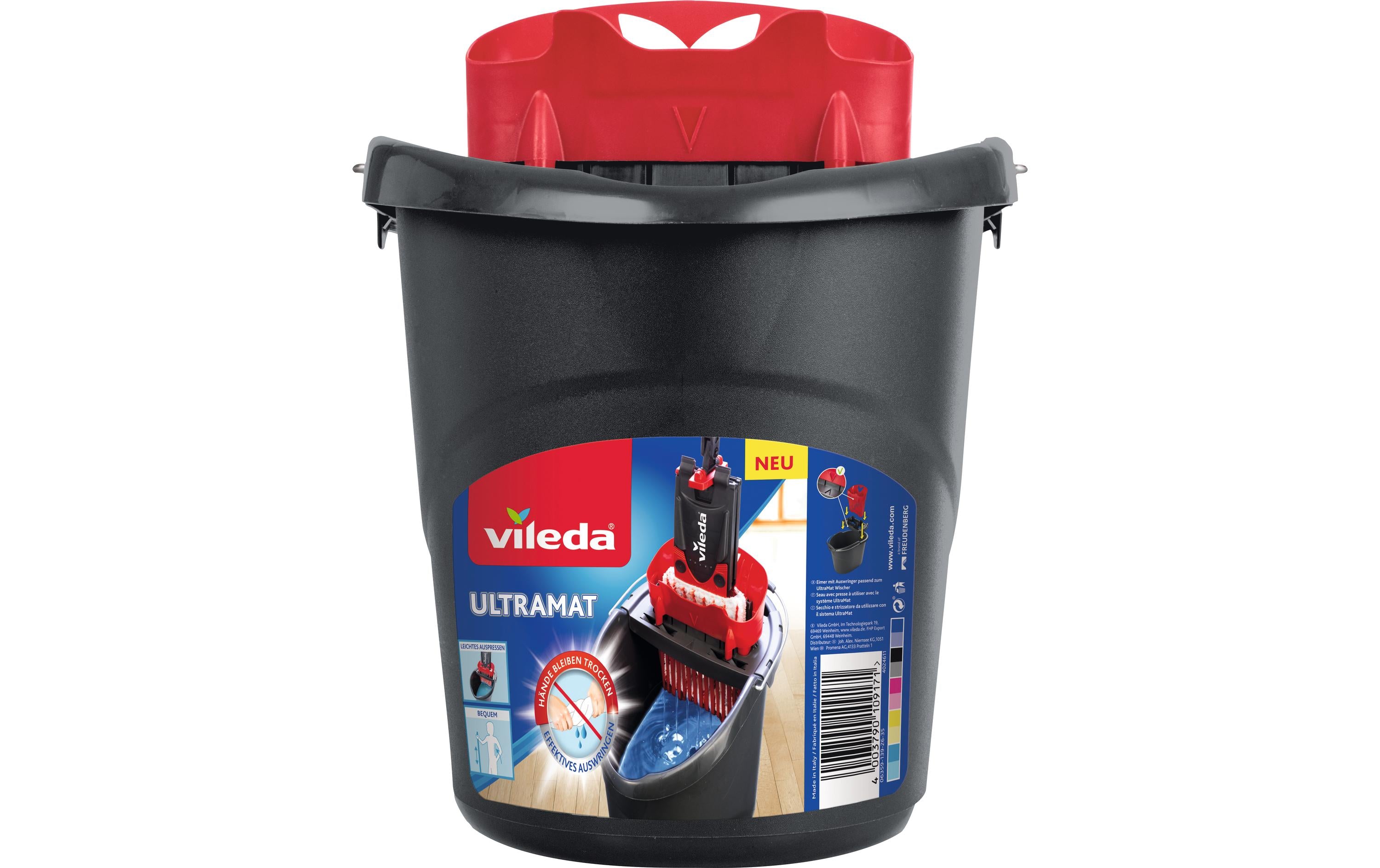 Vileda UltraMax Power Eimer 2 in 1 10 Liter, Auswringer mit Pedal