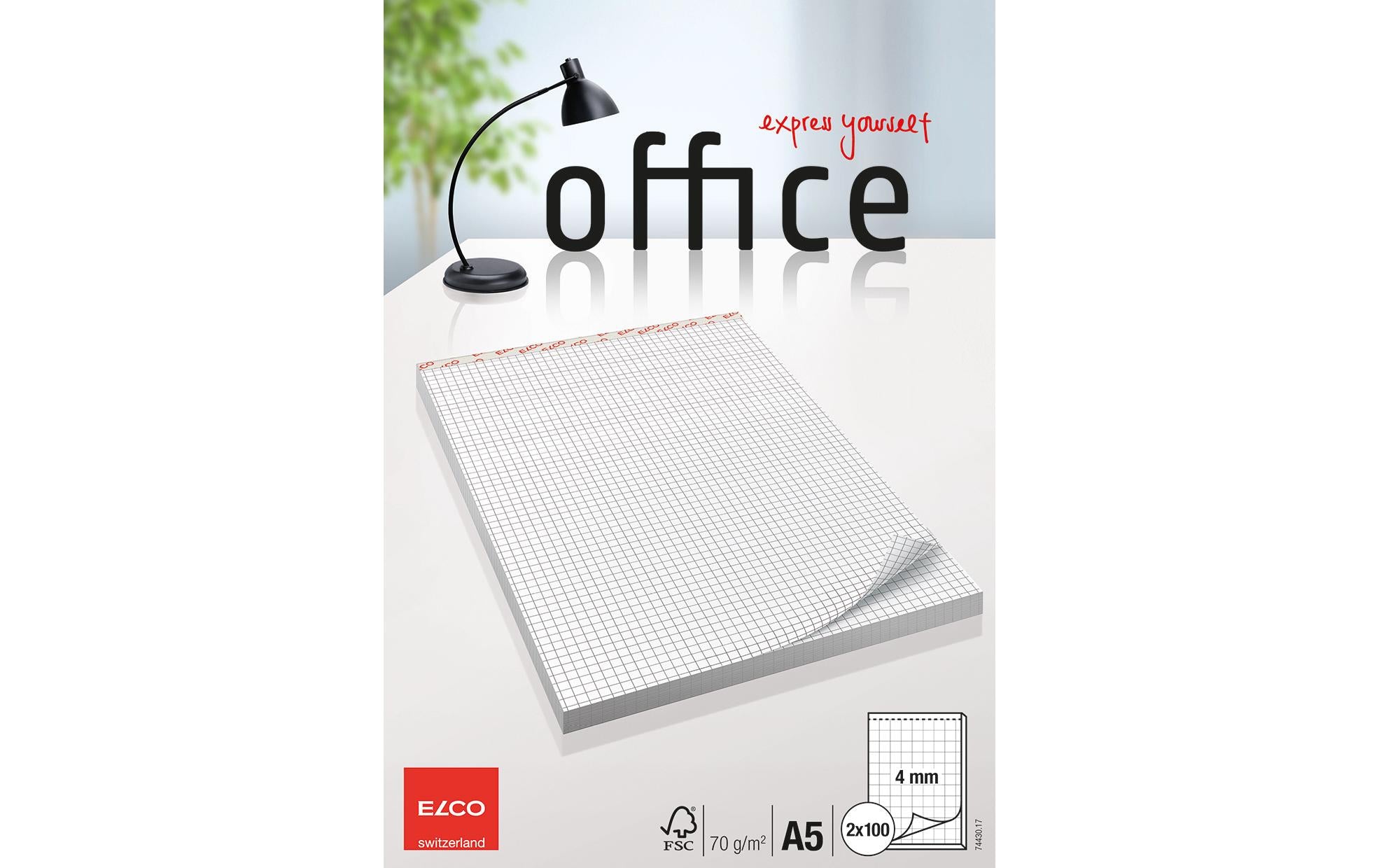 Elco Office Notizblock A5 hochweiss 70g/m2, 2 Block à 100 Blatt, 4mm kariert