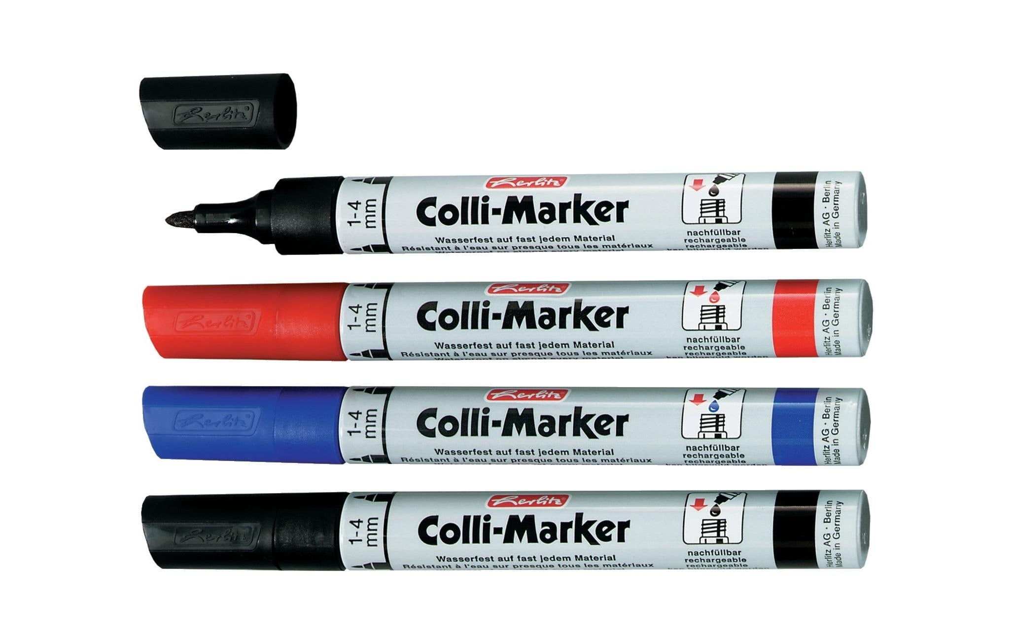 Herlitz Colli Marker 1-4mm Kegelspitze rot, blau&schwarz, 4 Stk.