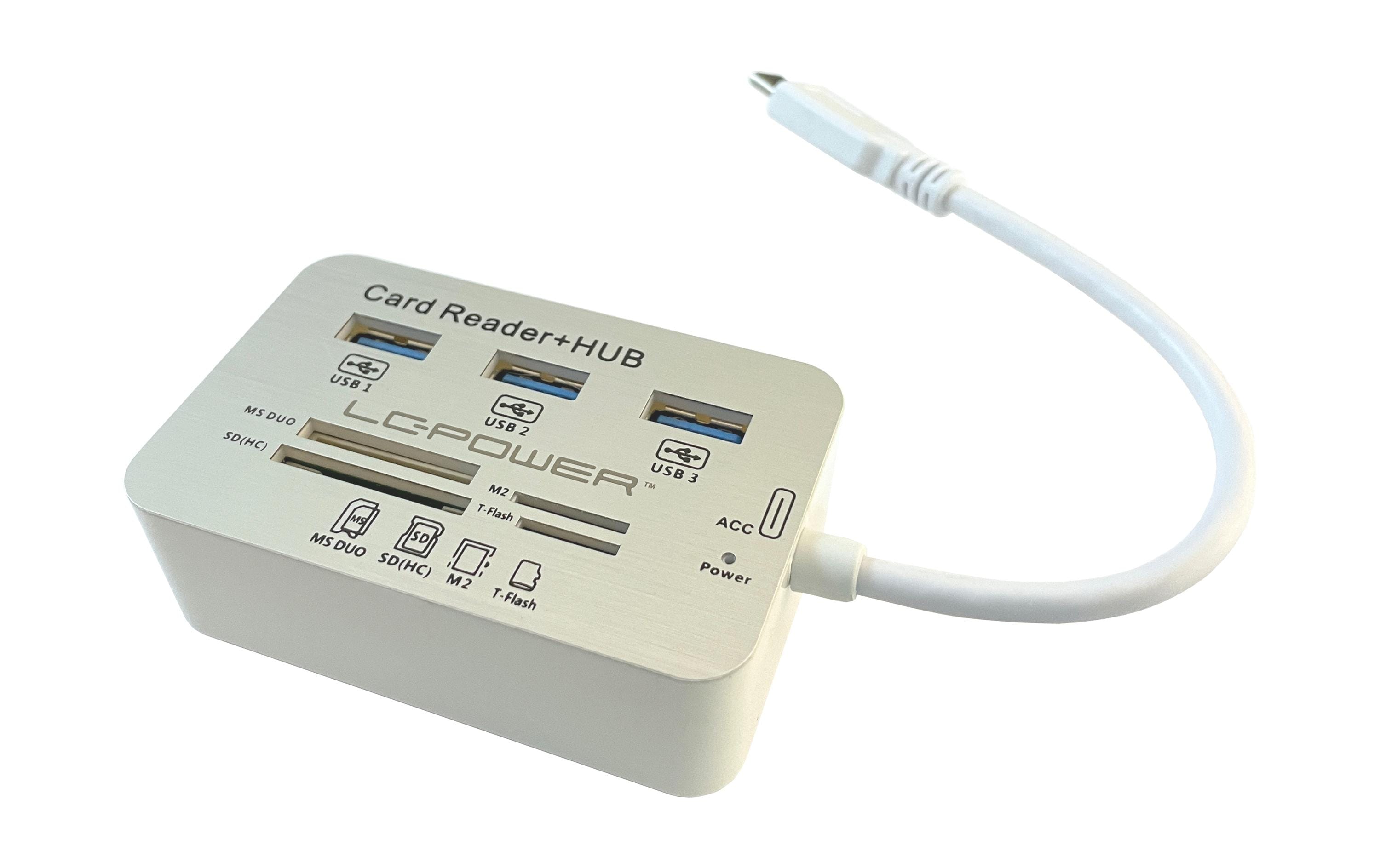 LC Power LC-HUB-C-CR, 3x USB3.0 Hub+CR weiss, 3x USB3.0+ Multi-Kartenleser, Type-C