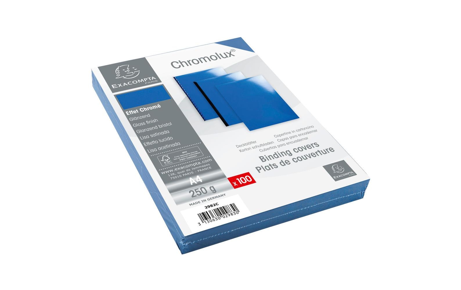Exacompta Einbanddeckel Chromolux 250g/m², Packung 100 Stk, Farbe Blau
