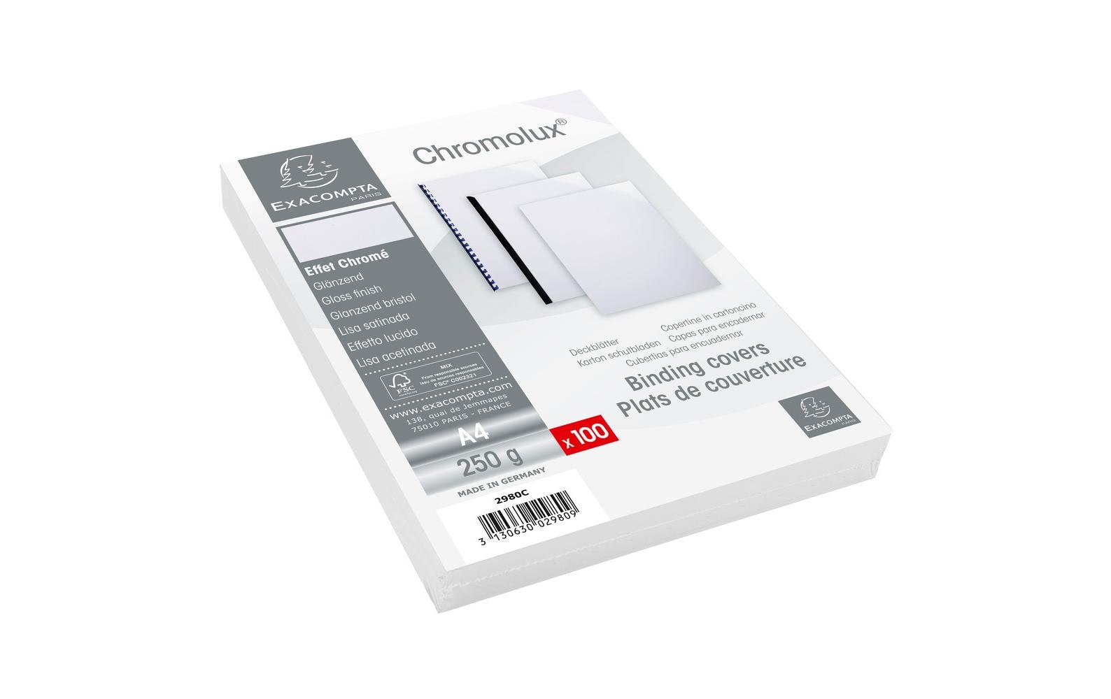 Exacompta Einbanddeckel Chromolux 250g/m², Packung 100 Stk, Farbe Weiss