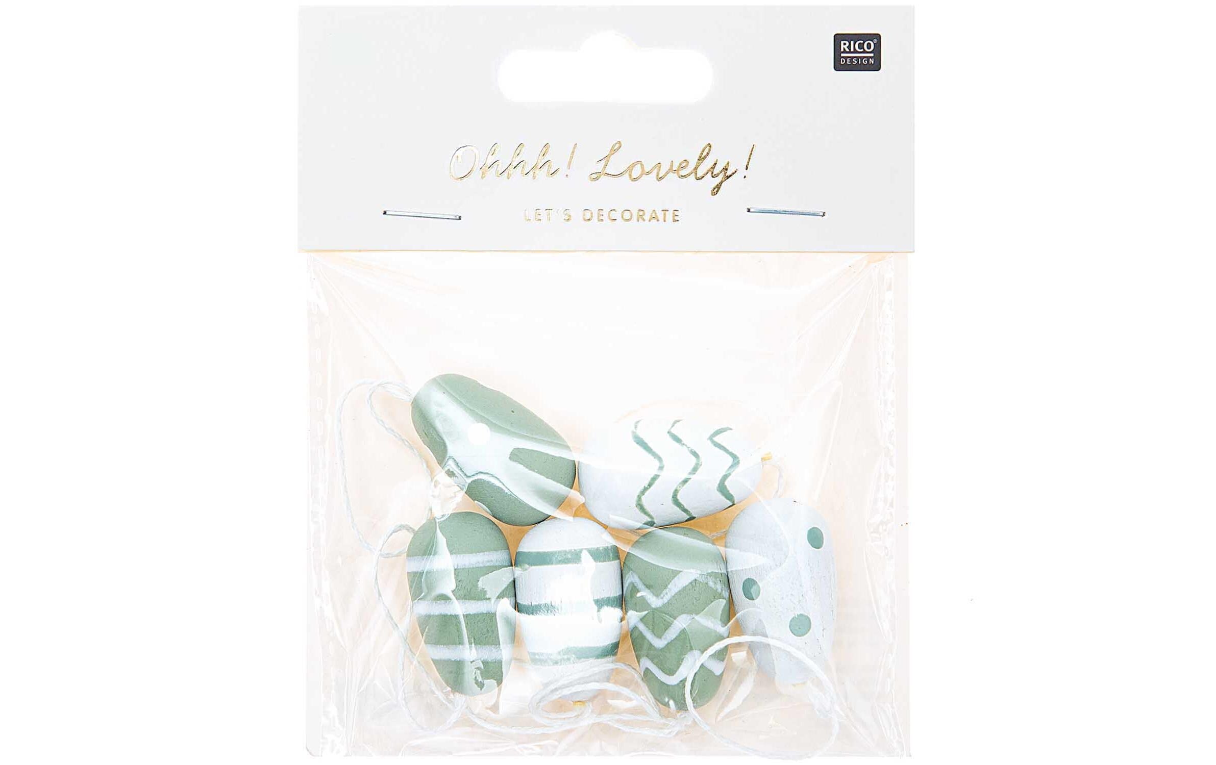 Rico Design Holzanhänger Osterei Mint, 6 Stück