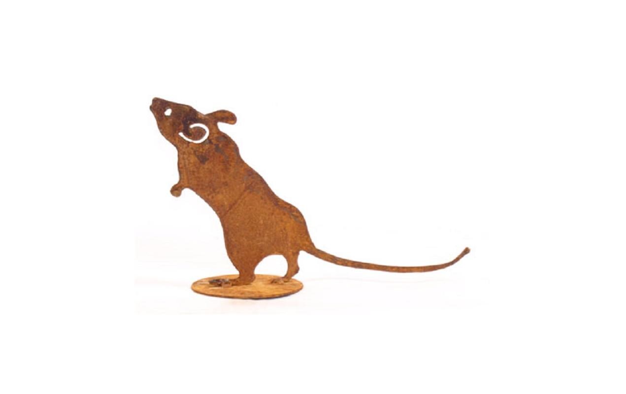 Ambiance Maus auf Platte Metall rost, H: 12 cm