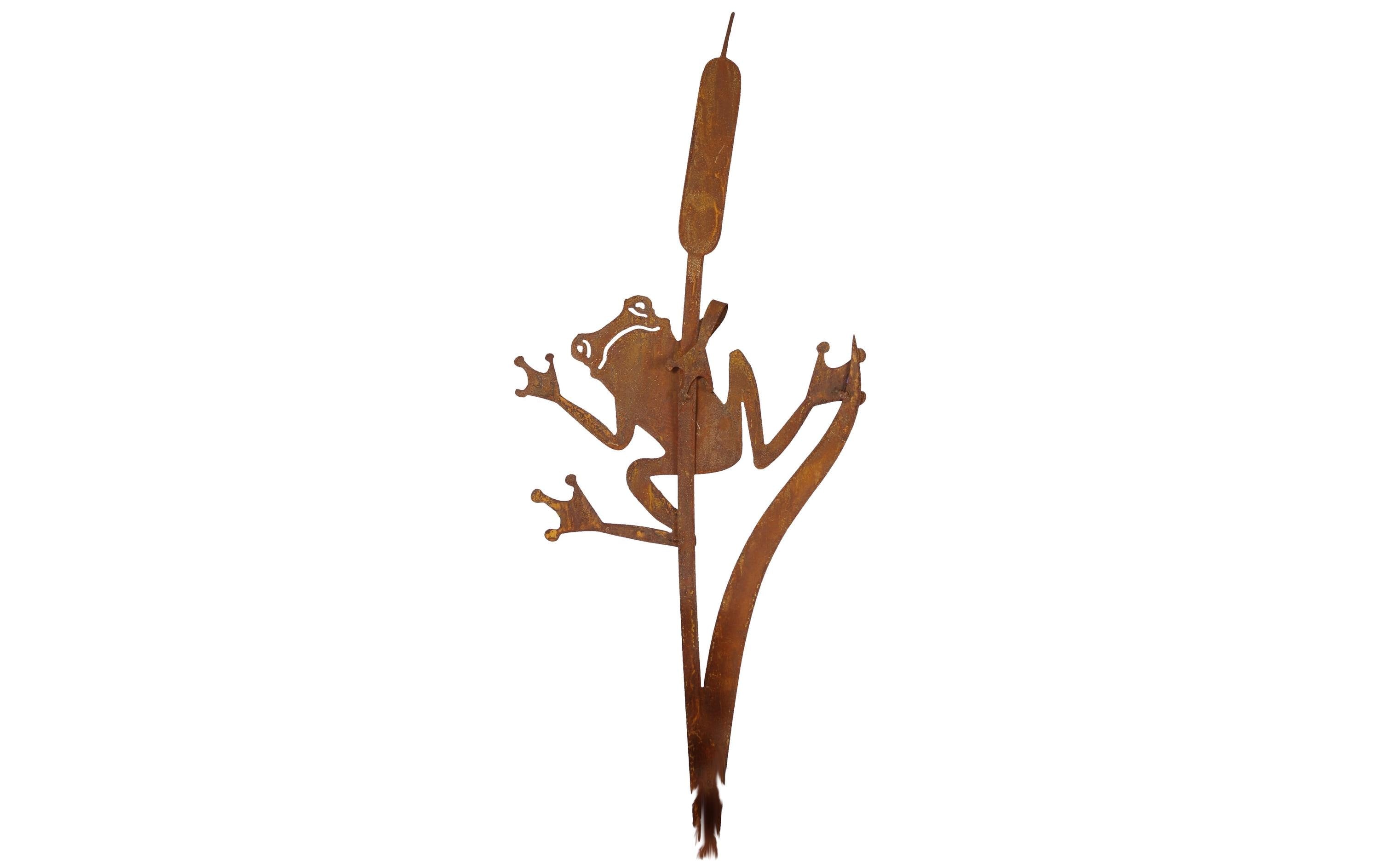Ambiance Frosch an Schilfkolben,Metall rost H: 90 cm