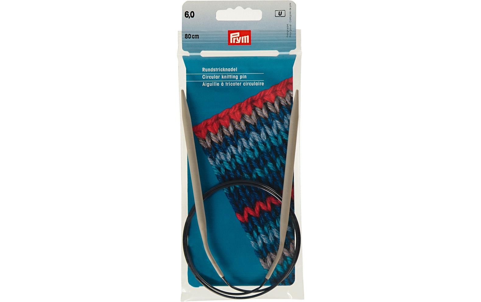 Rundstricknadeln, Alu, grau 6 mm x 80 cm, Beutel