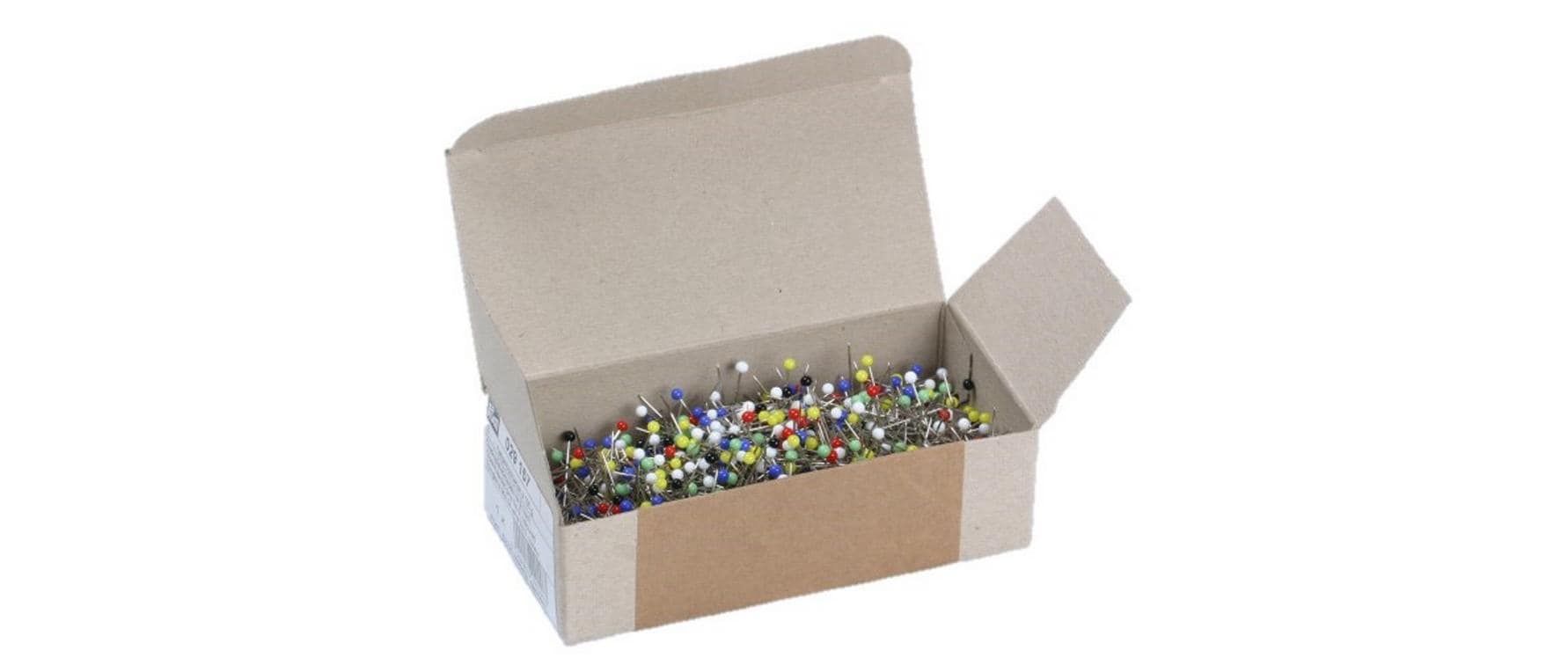 Glaskopfstecknadeln, bunt 0.60 x 30 mm, Karton 100 g, Stahl