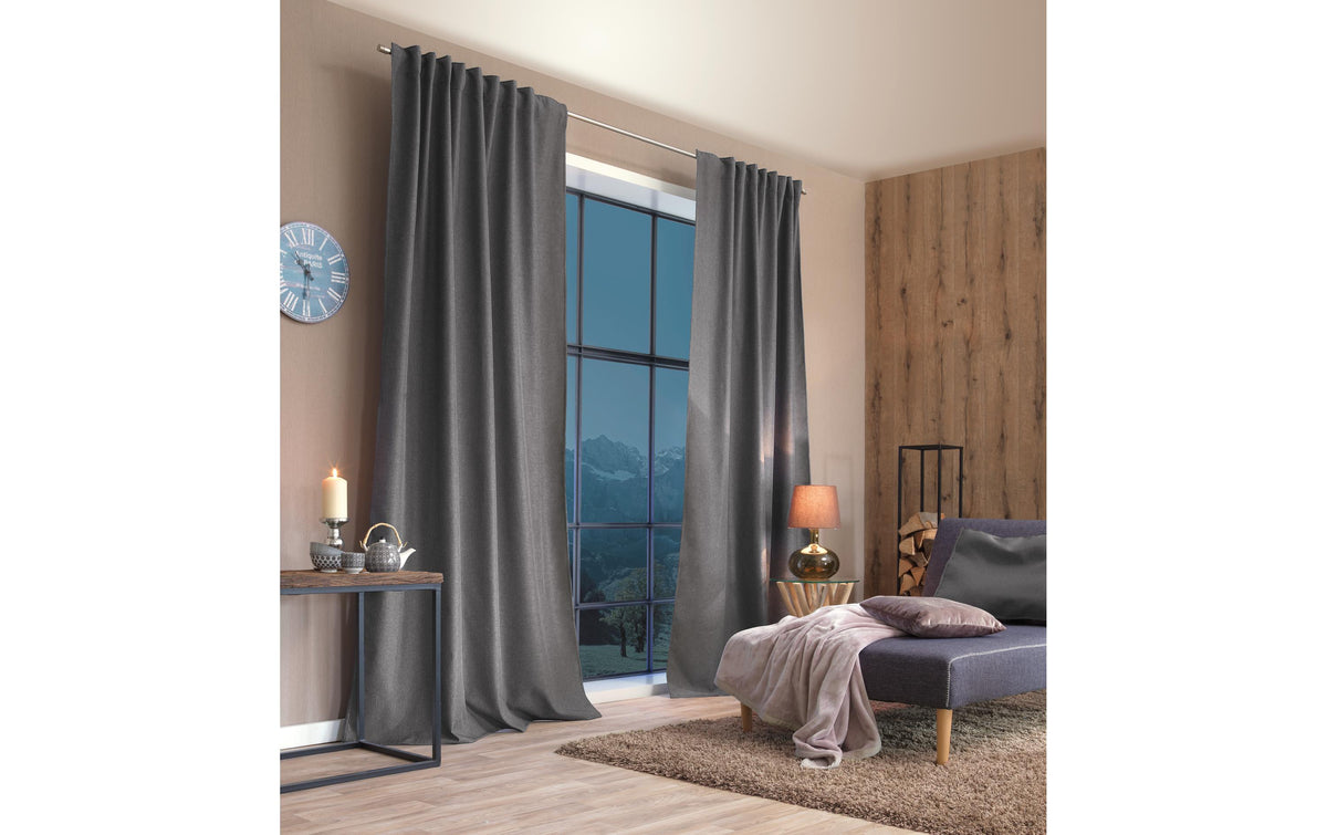 Stotz Fertigvorhang mit Faltenband Deko Thermo, Samedan 135 x 145 grau, 100% PES