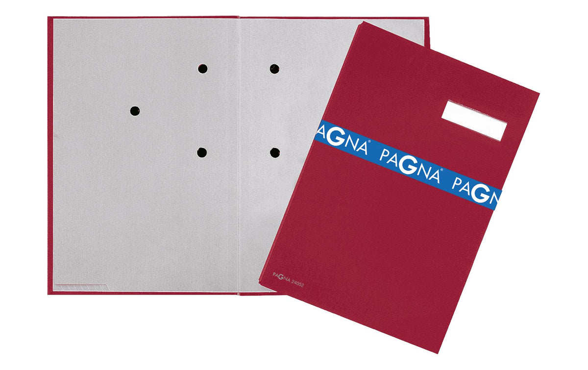 Pagna Unterschriftenmappe mit Leineneinband Graukarton, 5 Fächer, Namensschild, A4, Rot