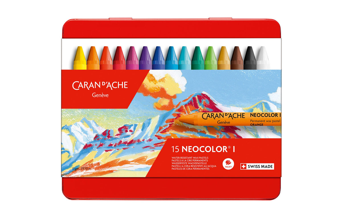 Caran d'Ache Neocolor I wasserfest 15 Wachsmalstifte iin Metallschachtel