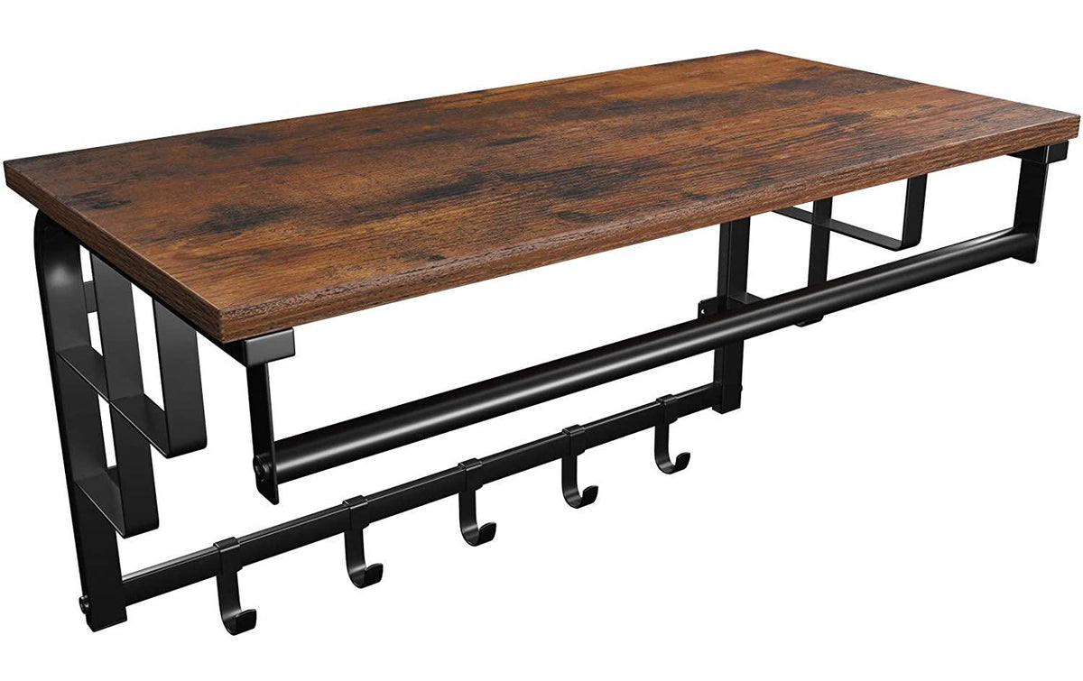 Vasagle Garderobe aus Holz und Metall,Braun 60 x 30 x 31,7 cm, Traglast: Haken&Schiene