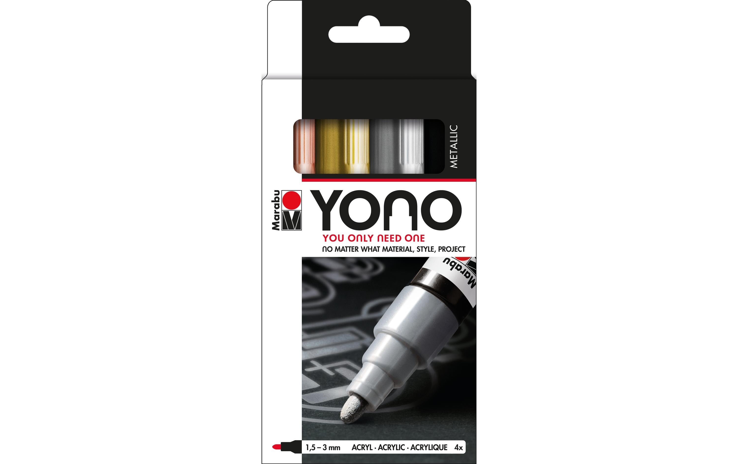 Marabu Acrylmarker YONO Set Metal 4 Marker, 1.5 - 3 mm