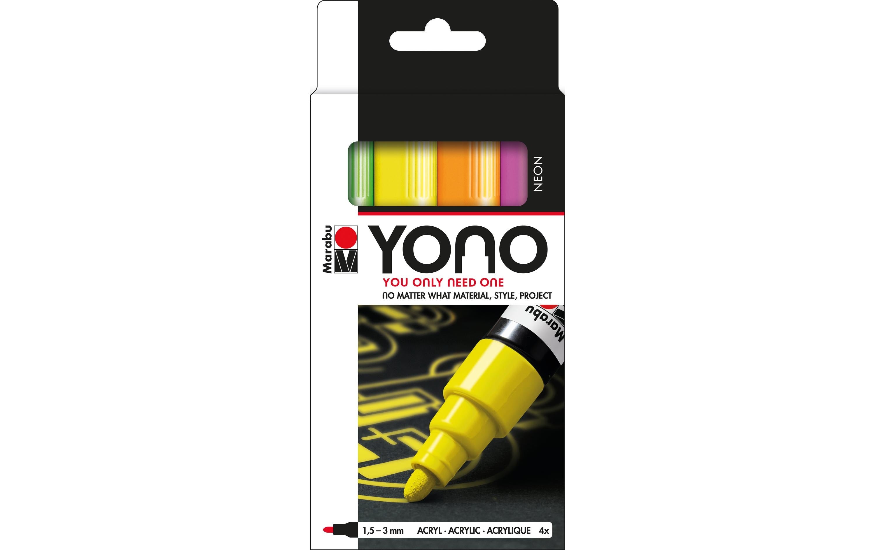 Marabu Acrylmarker YONO Set Neon 4 Marker, 1.5 - 3 mm