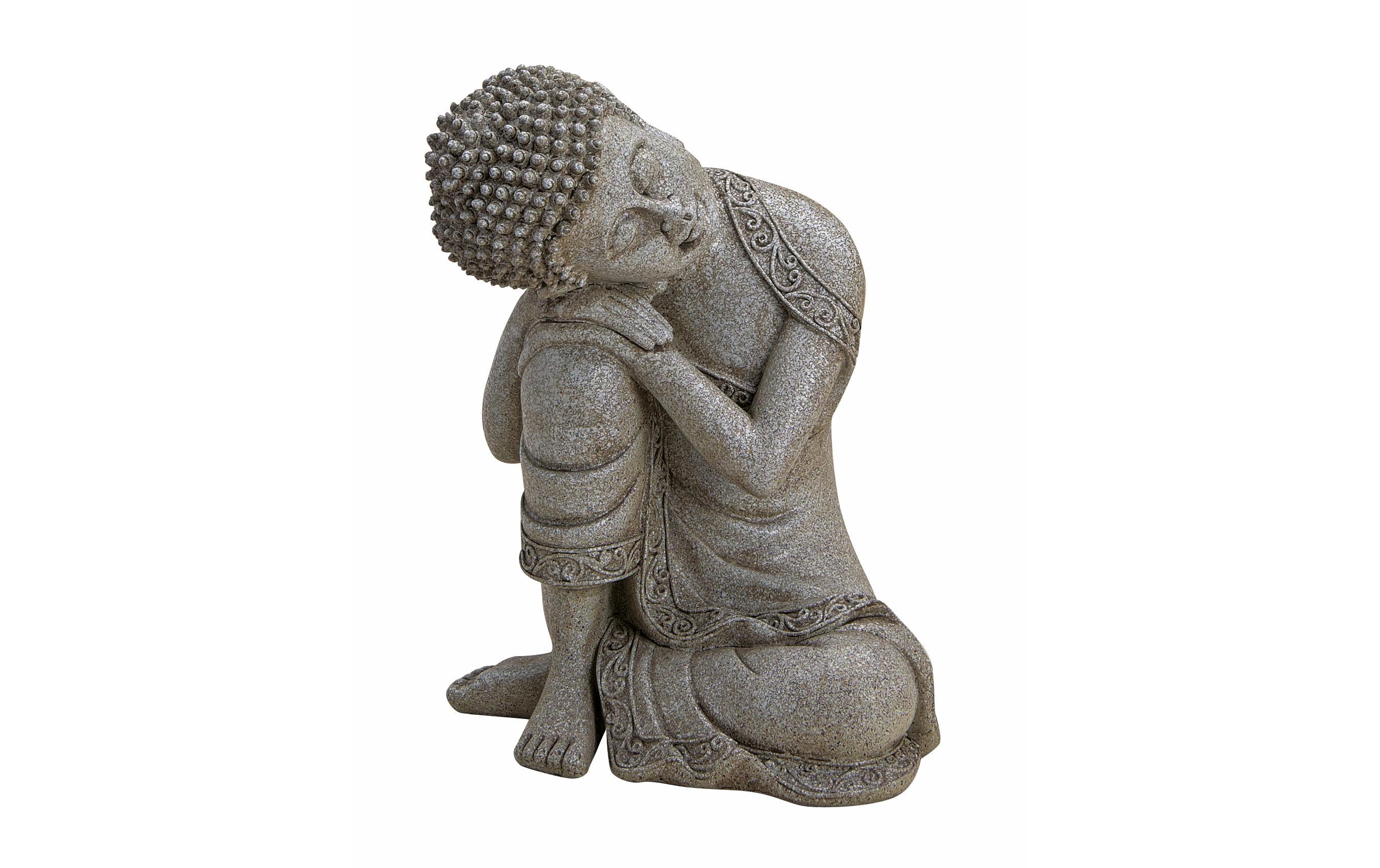 G. Wurm Buddha sitzend in Grau Polyresin, B: 14 cm, H: 20 cm