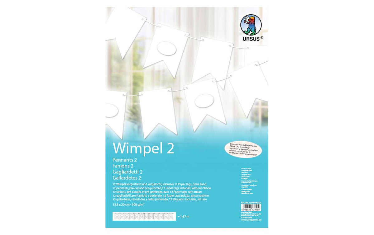 URSUS Girlande Uni inkl. 12 Paper Tags Länge 1.67 m, 300g/m2, 12 Wimpel, weiss