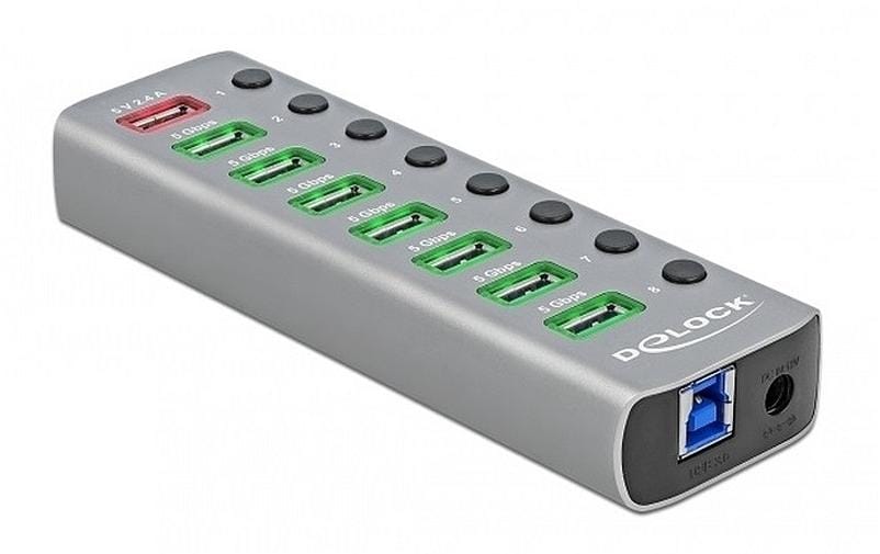 Delock externer USB 3.0 Hub 7-Ports, PD 3.0 mit 7 Schalter, USB-C, PD